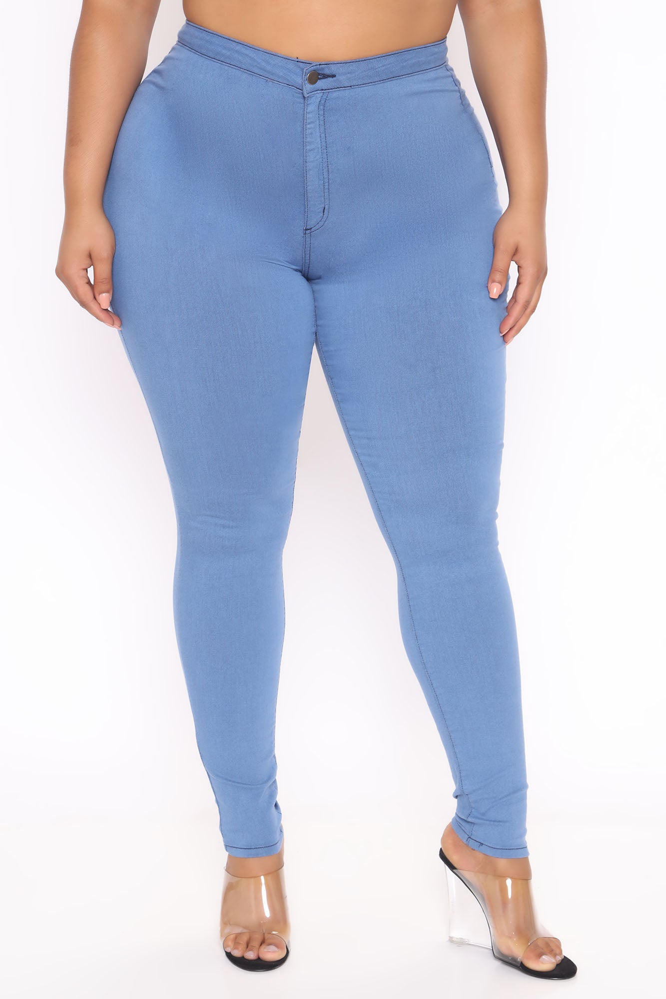 Super High Waist Denim Skinnies - Medium Blue - Image 14