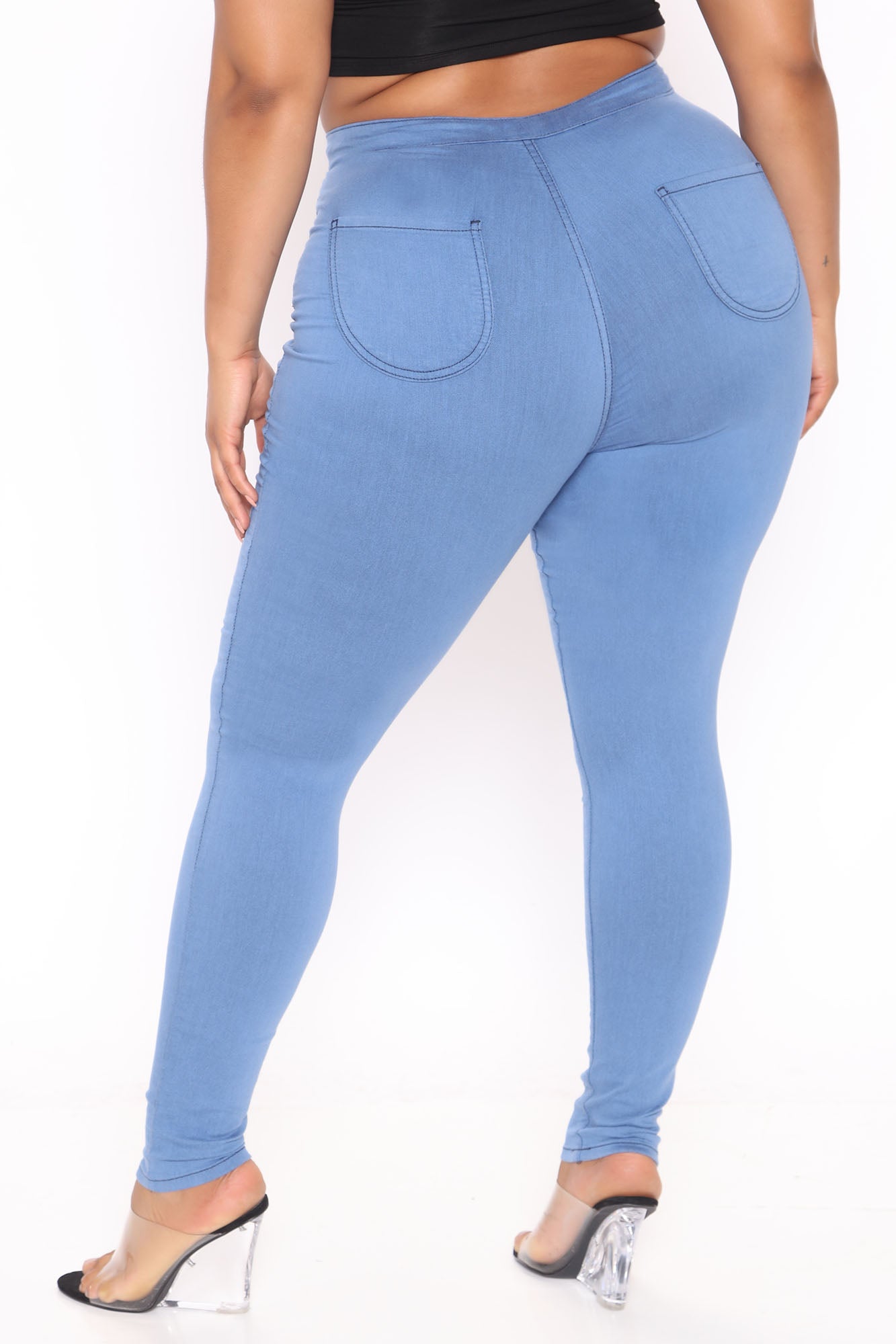 Super High Waist Denim Skinnies - Medium Blue - Image 16