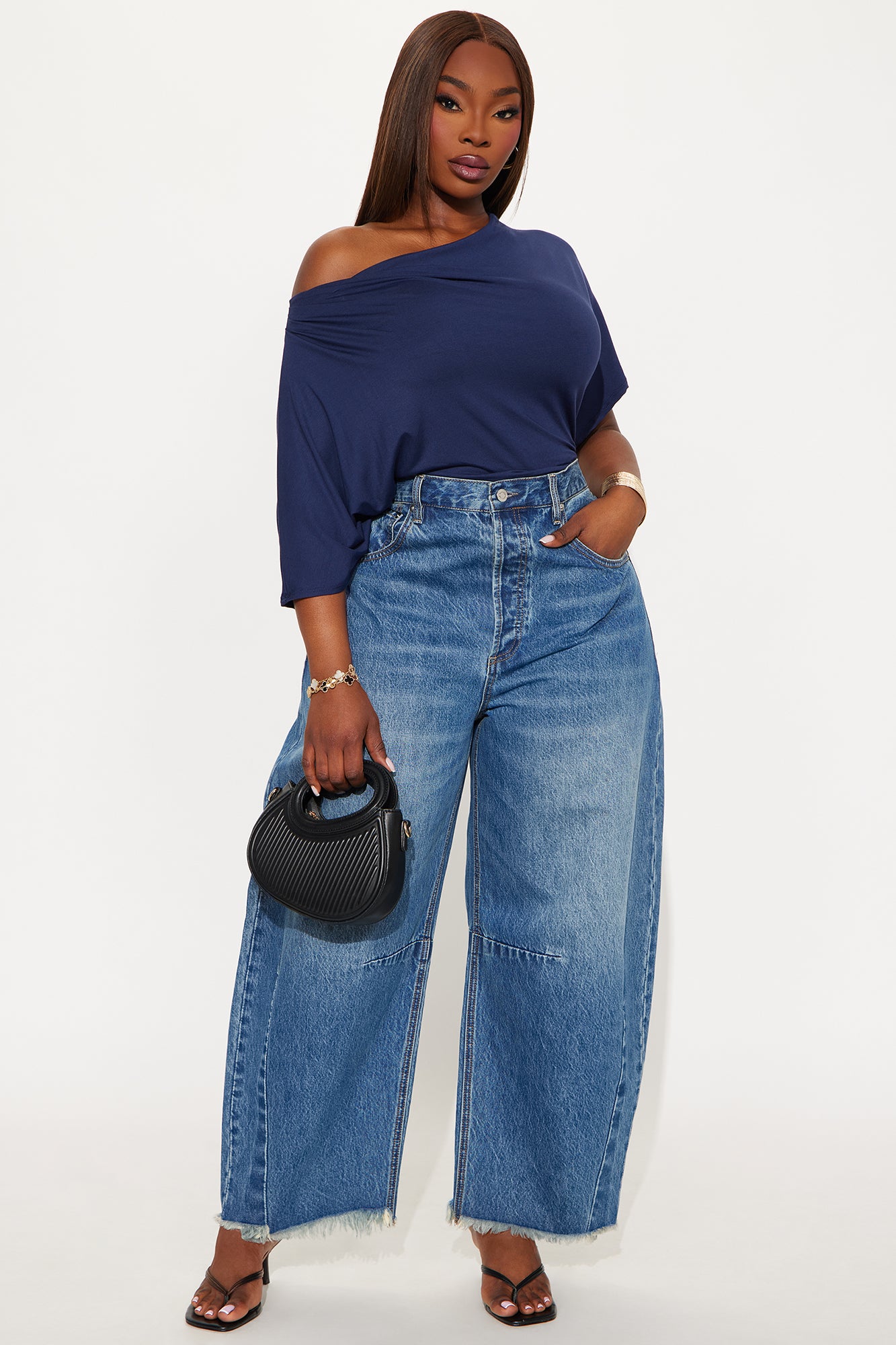 Flatter Me Off Shoulder Bodysuit - Navy - Image 6