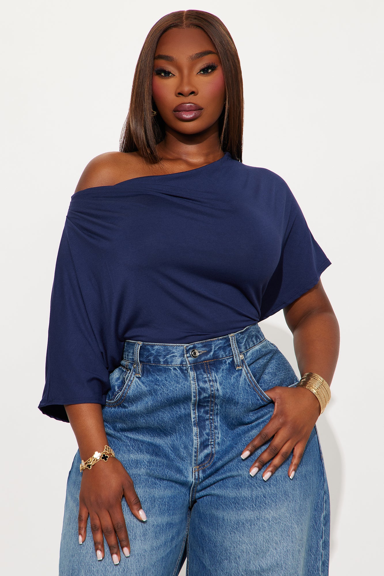 Flatter Me Off Shoulder Bodysuit - Navy - Image 7