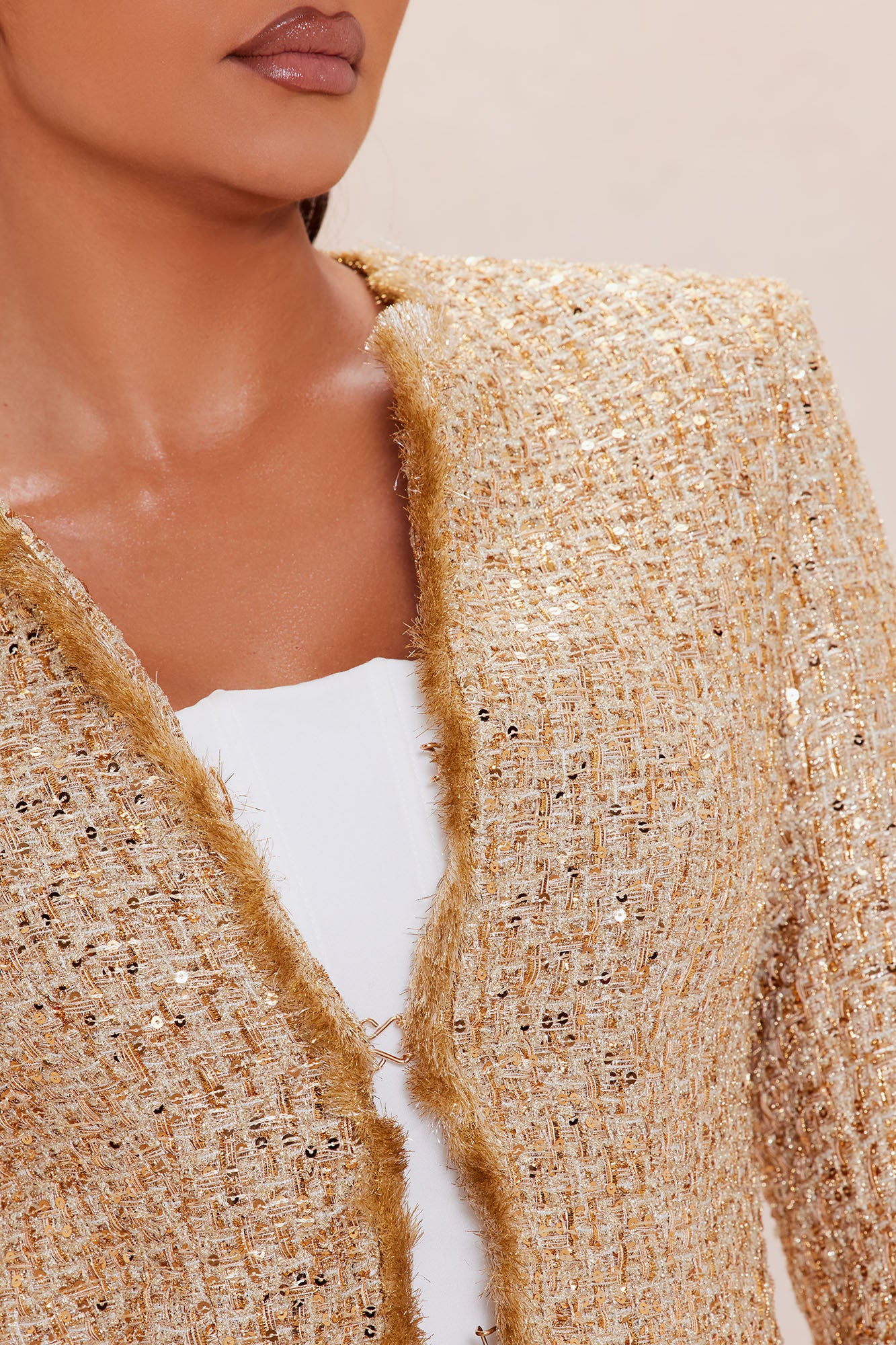Angelica Fringe Tweed Jacket - Gold - Image 3