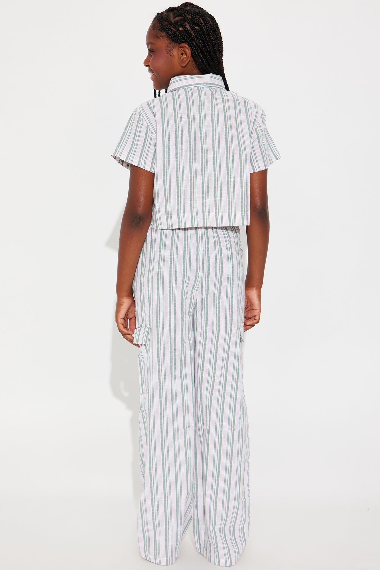 Mini Allie Striped Button Down Shirt And Pant Set - Pink/combo - Image 3