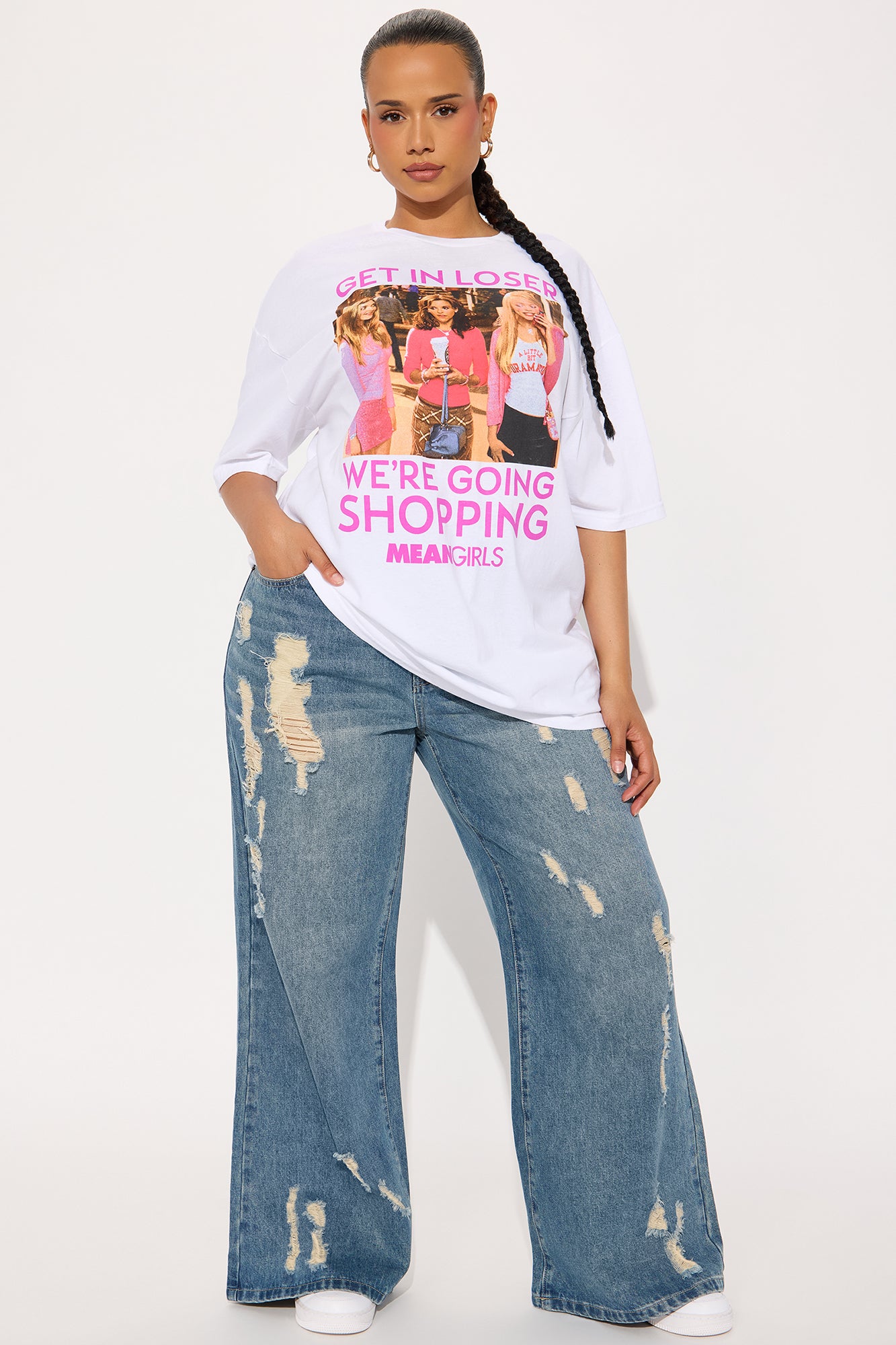 Mean Girls Get In Loser Oversized Tee - White - Image 5