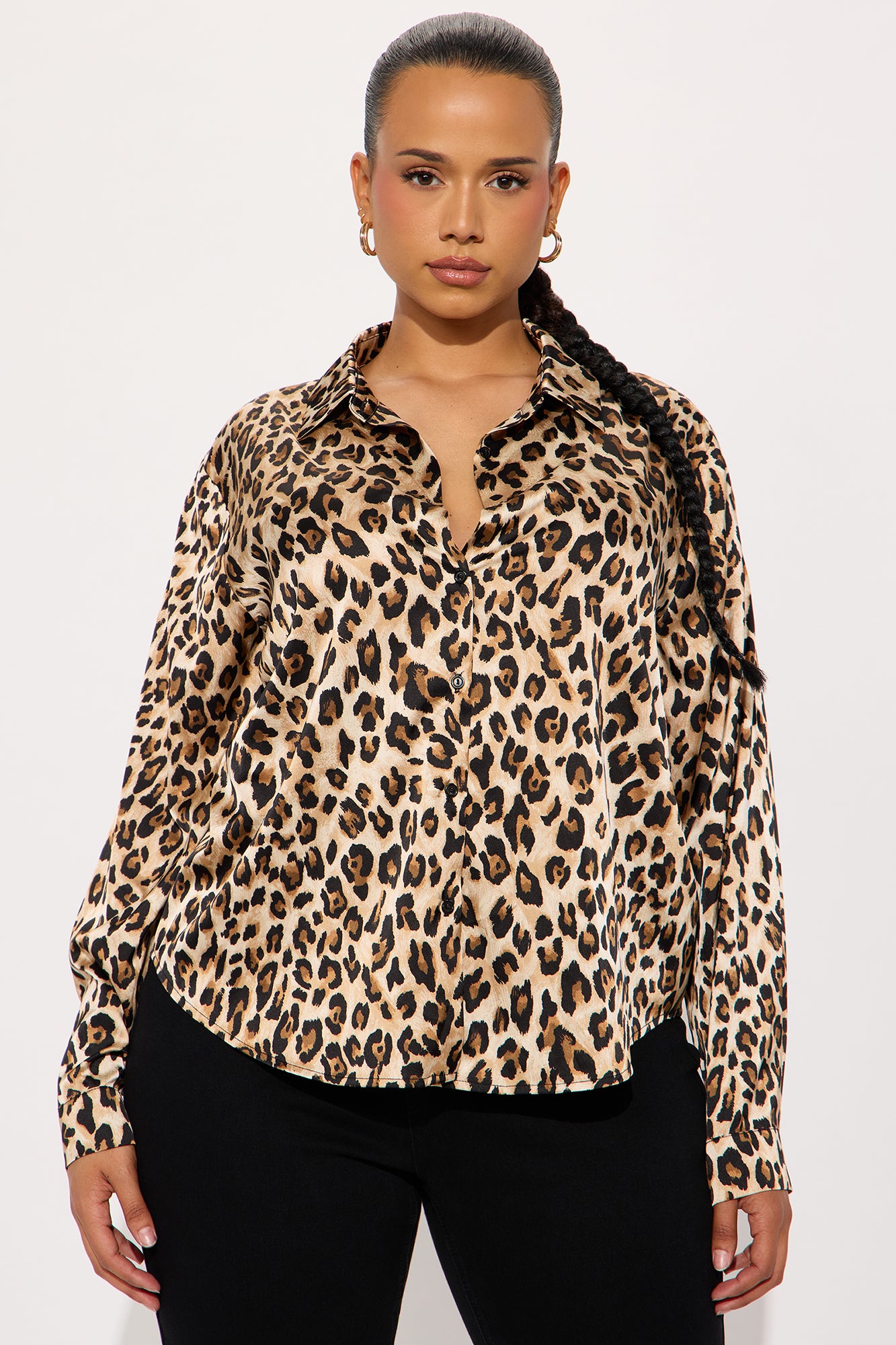 Alli Satin Leopard Top - Brown/combo - Image 4