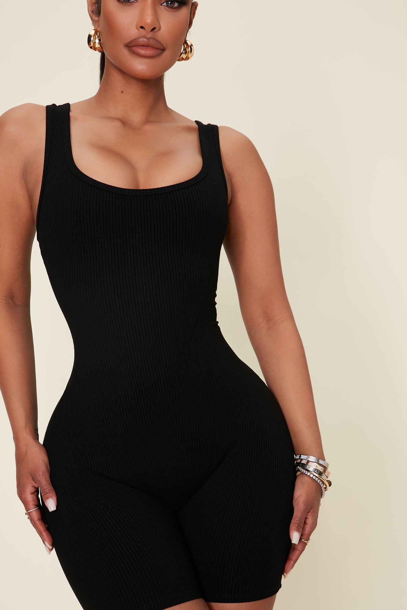 Naveah Scoop Neck Snatched Romper - Black - Image 4