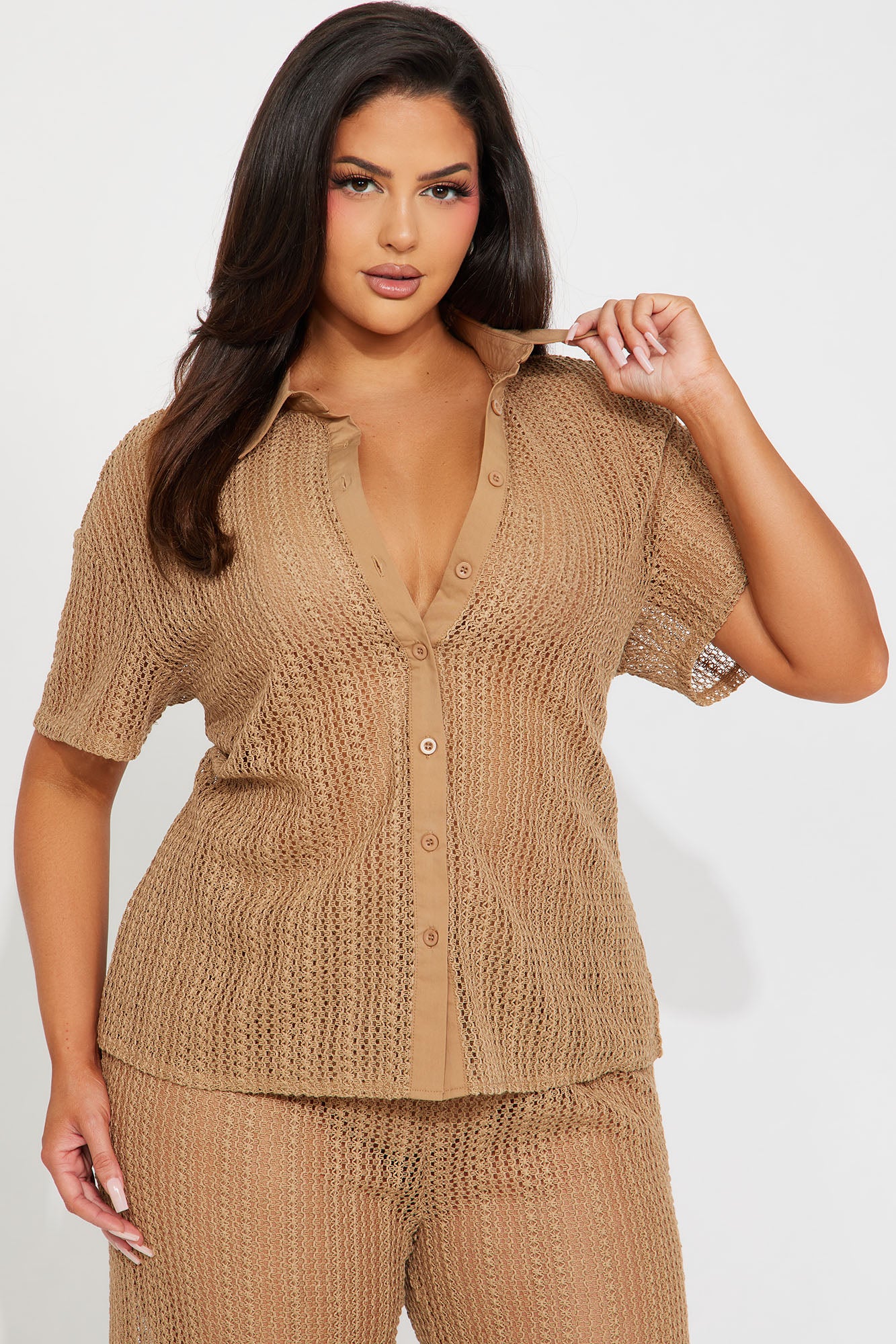 In My Vacay Era Crochet Pant Set - Brown - Image 6
