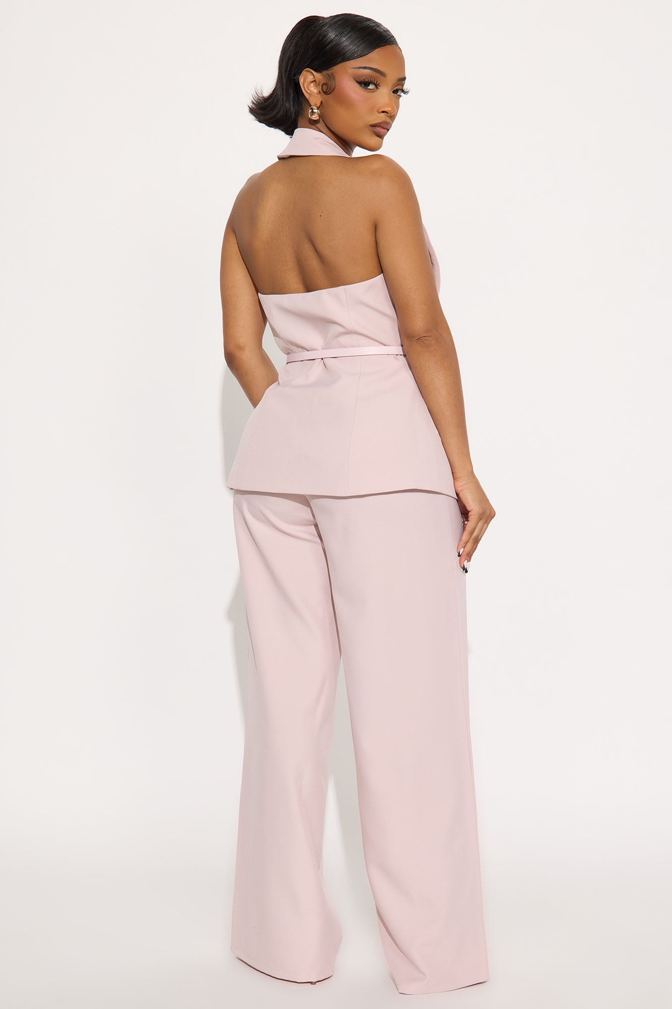 Divine Crepe Belted Vest And Pant Set - Mauve - Image 4