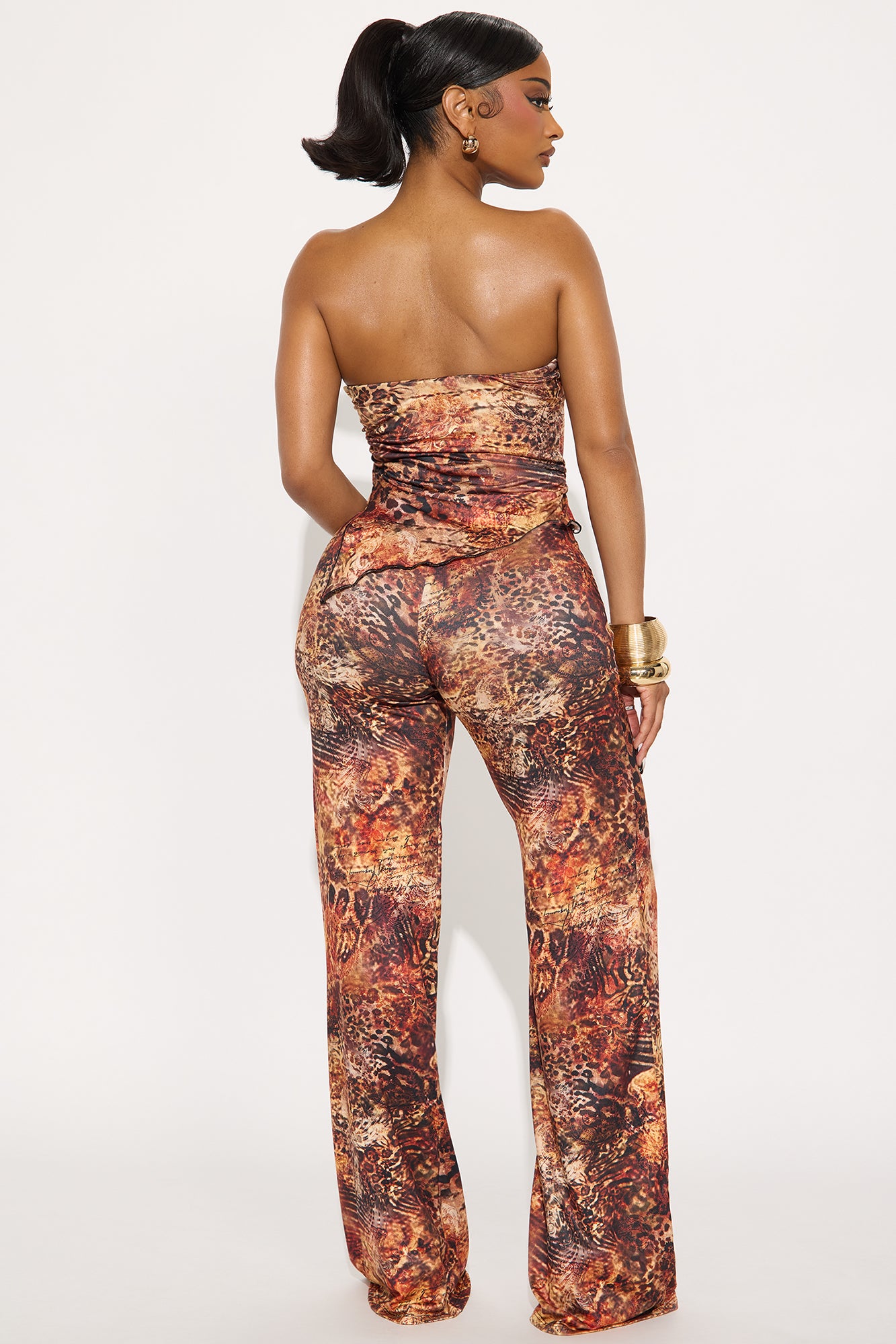 Yailin Strapless Wide Leg Jumpsuit - Brown Combo - Image 4