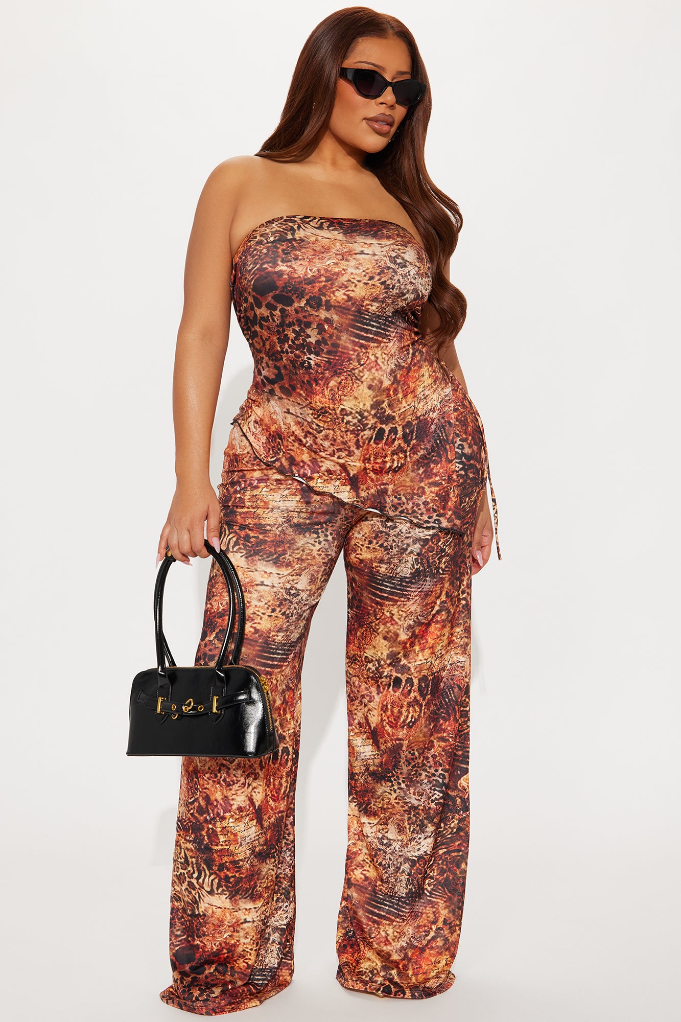 Yailin Strapless Wide Leg Jumpsuit - Brown Combo - Image 5