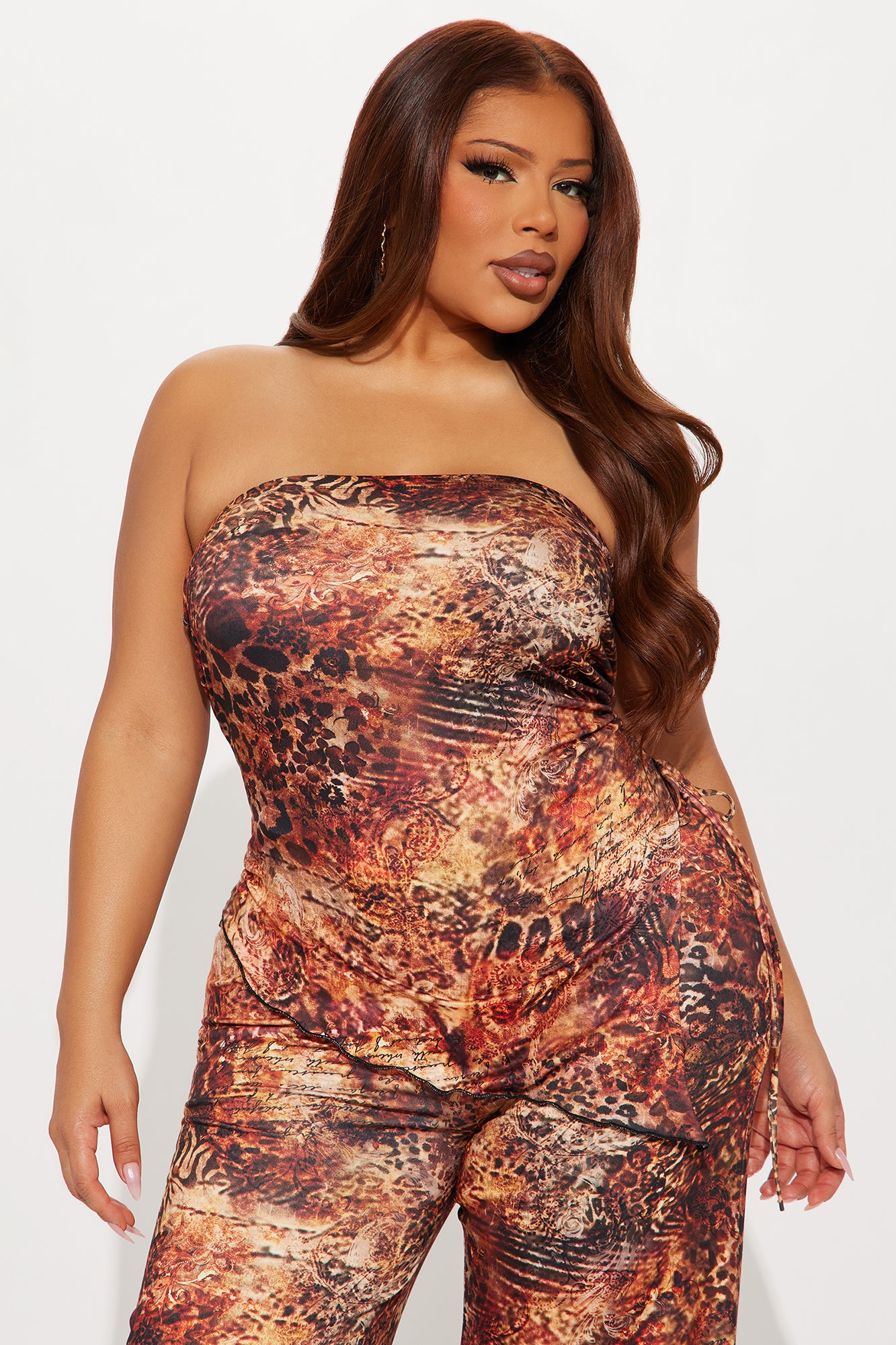Yailin Strapless Wide Leg Jumpsuit - Brown Combo - Image 6