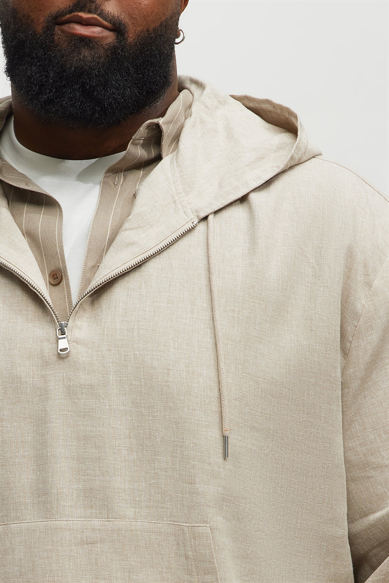 Bahamas Linen Relaxed Quarter Zip Hoodie - Stone - Image 6