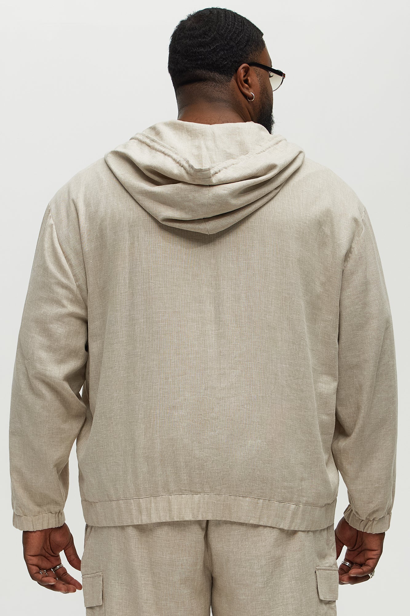 Bahamas Linen Relaxed Quarter Zip Hoodie - Stone - Image 7