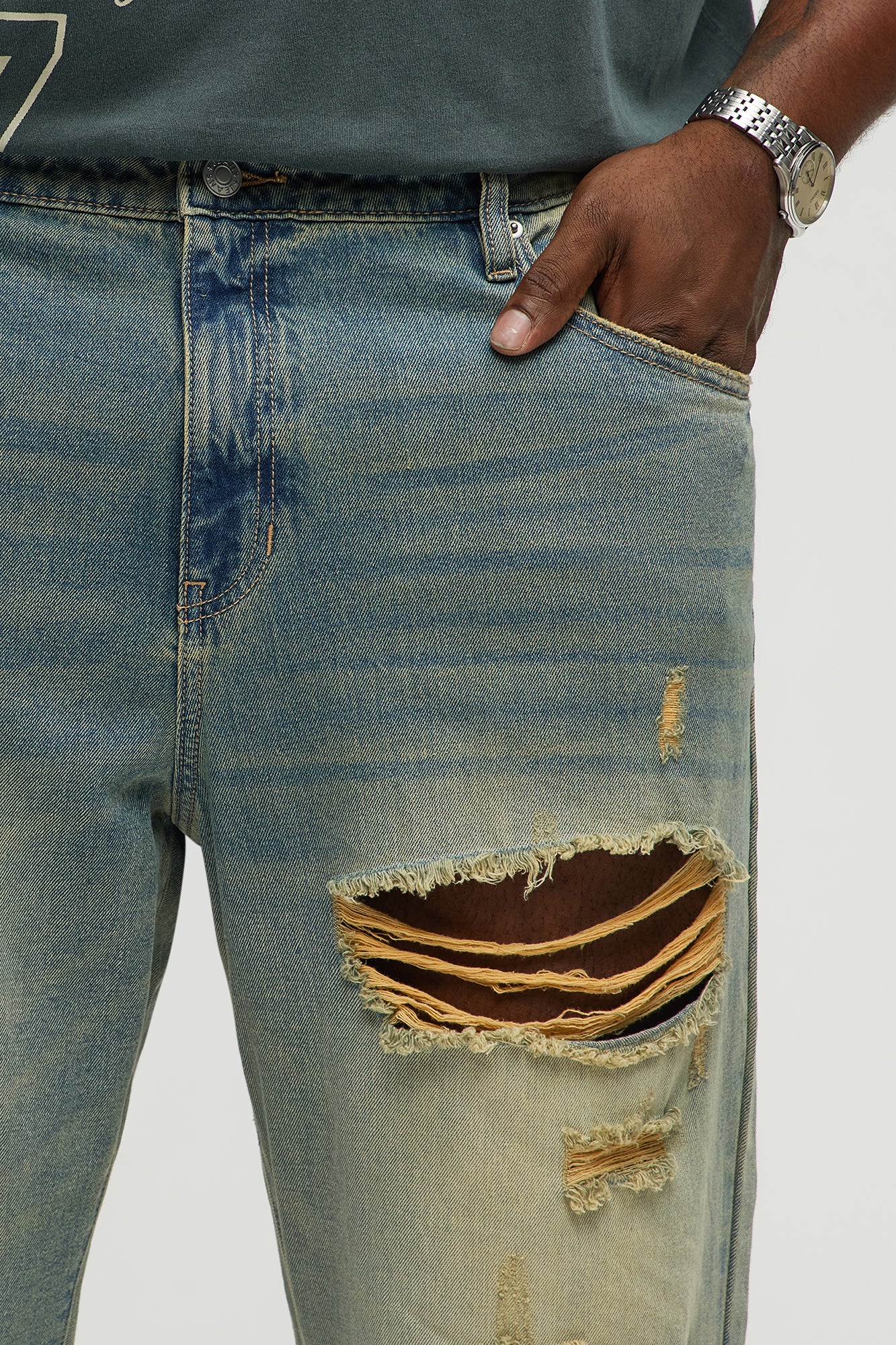 Get Down Distressed Straight Jeans - Vintage Blue Wash - Image 7
