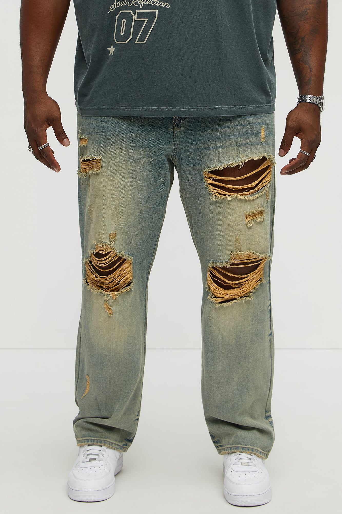 Get Down Distressed Straight Jeans - Vintage Blue Wash - Image 5