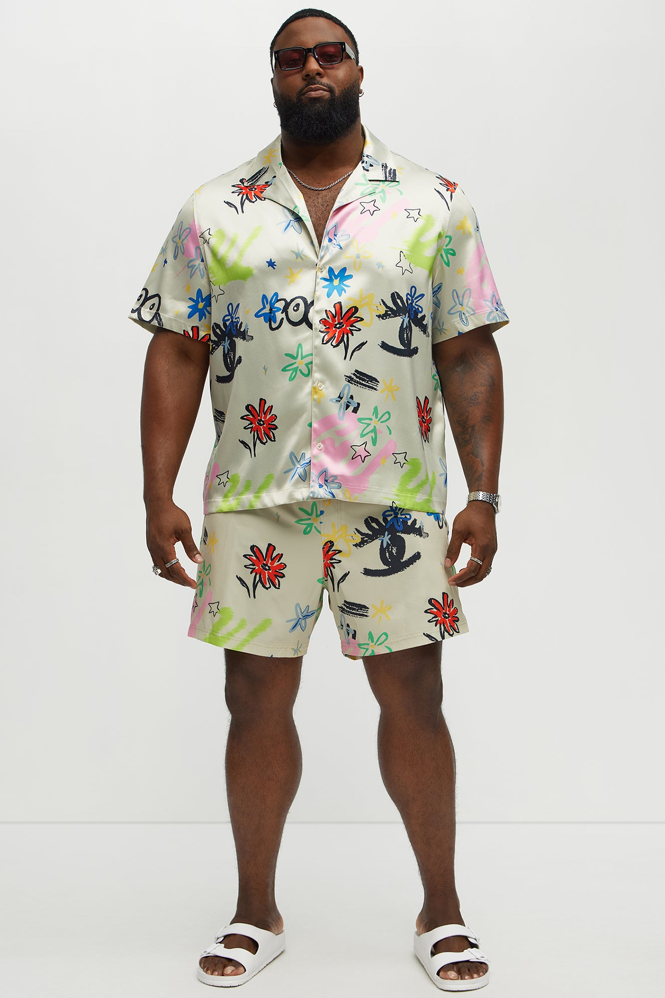 Graffiti Bloom Cuban Collar Button Up Shirt - Multi Color - Image 6