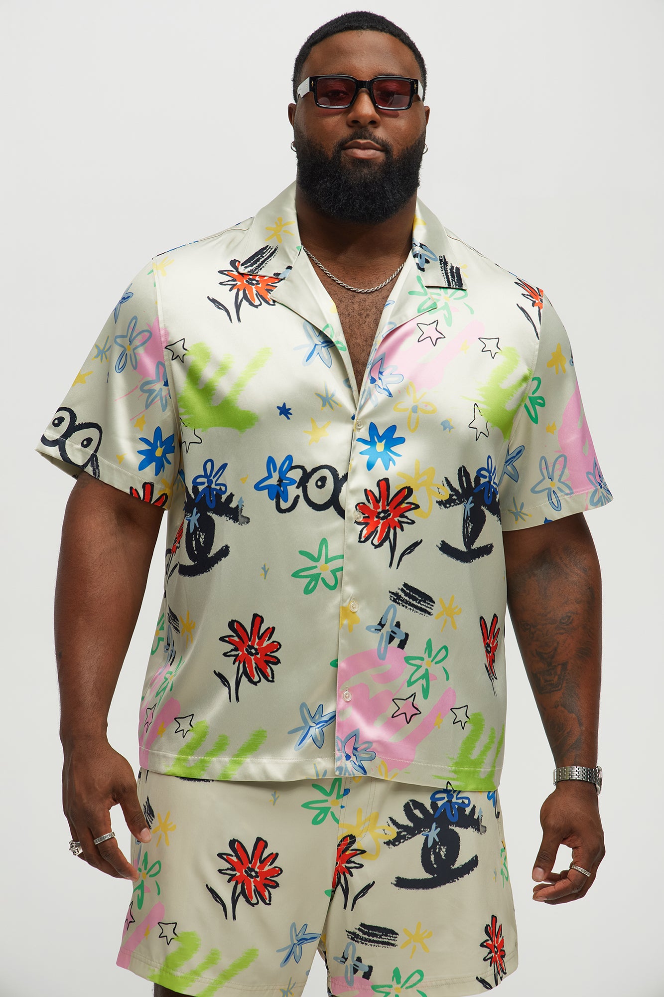 Graffiti Bloom Cuban Collar Button Up Shirt - Multi Color - Image 5