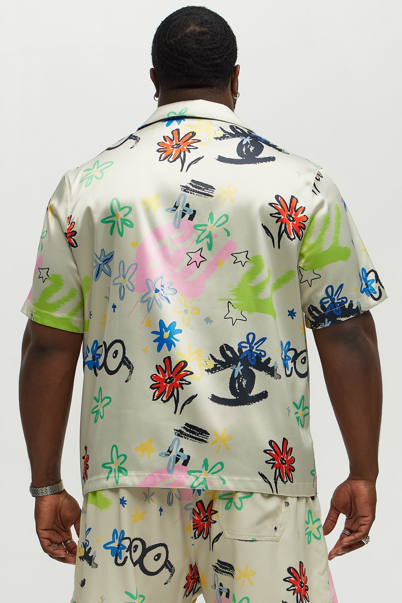 Graffiti Bloom Cuban Collar Button Up Shirt - Multi Color - Image 8