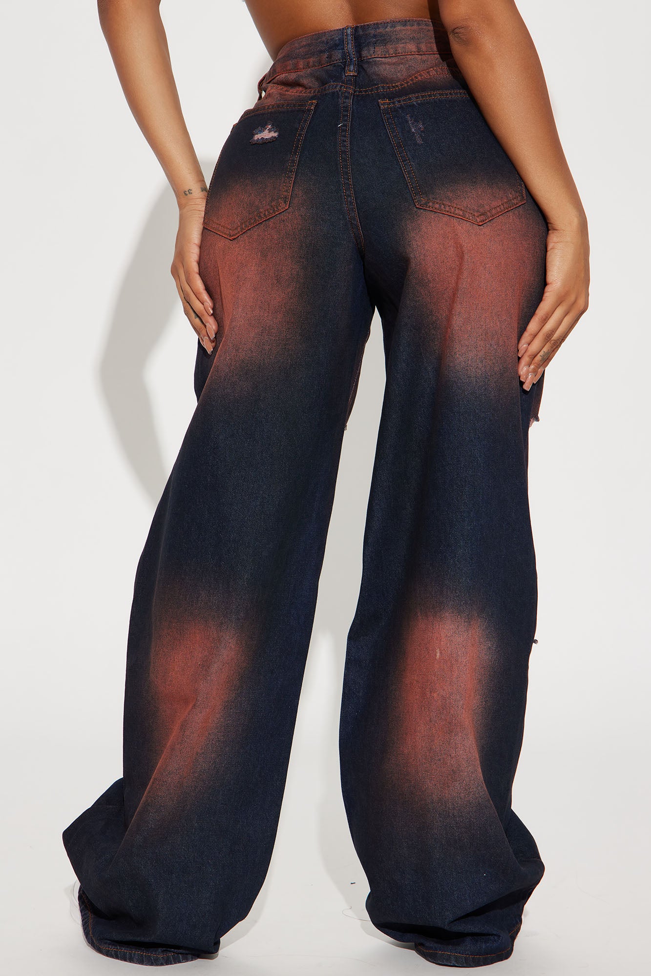Got That Right Tinted Ripped Wide Leg Jeans - Dark Wash - Image 4