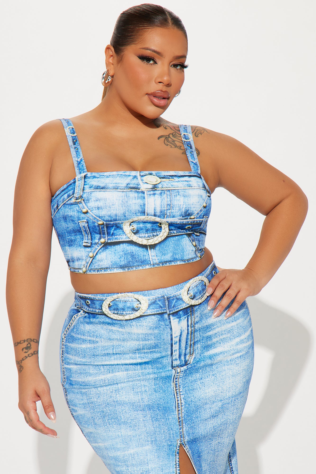 Zahra Denim Print Skirt Set - Blue - Image 5