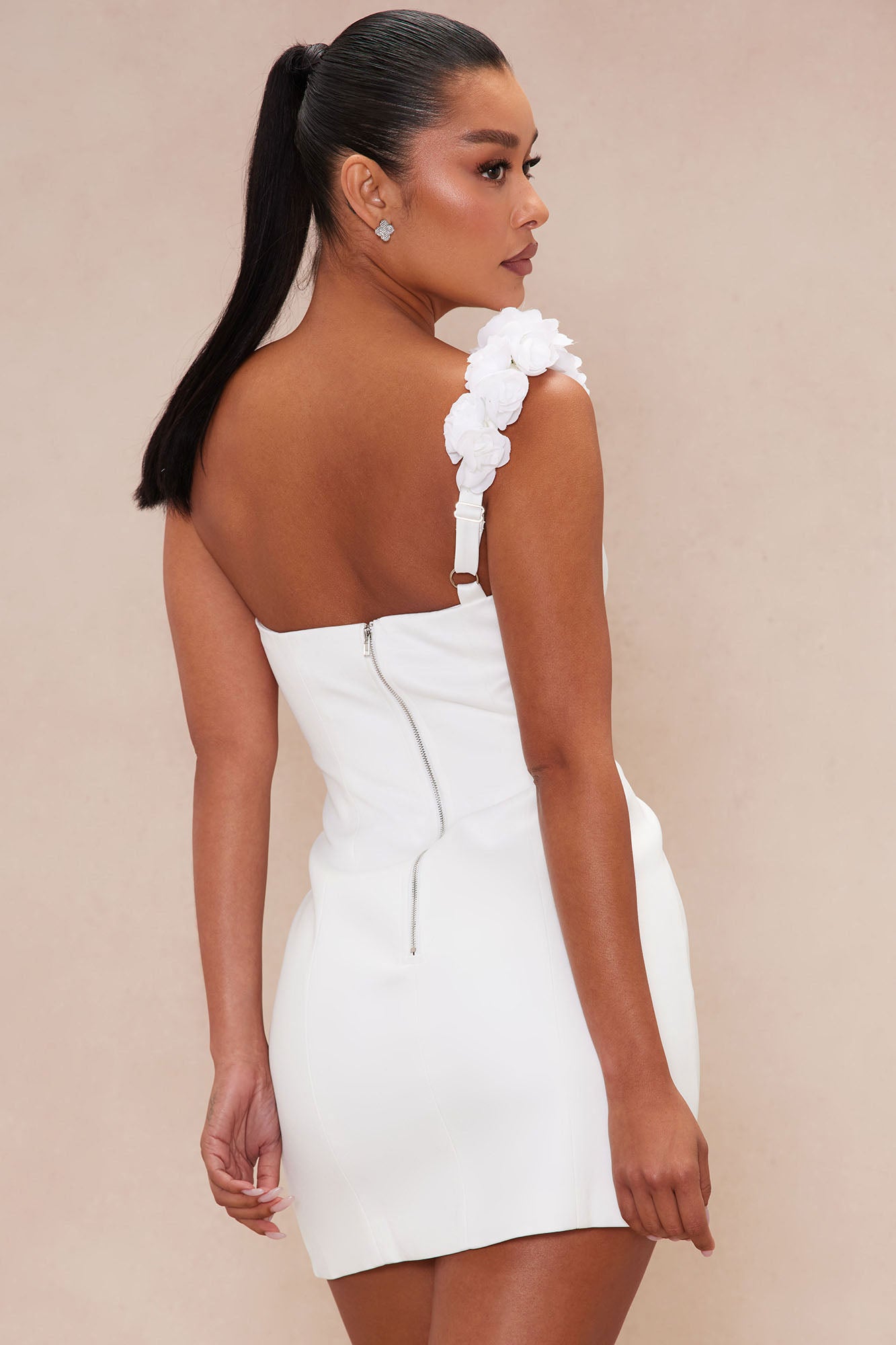 Gabrielle Satin Mini Dress - White - Image 4