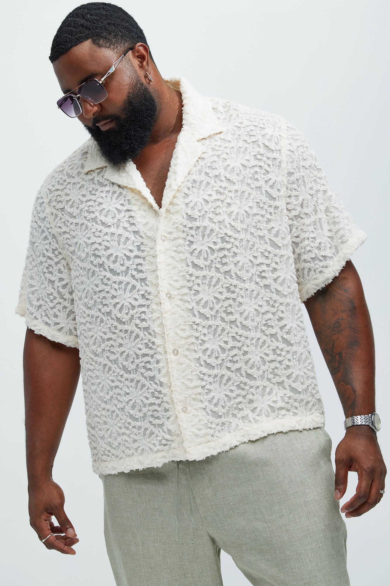Astoria Jacquard Fray Shirt - Off White - Image 5