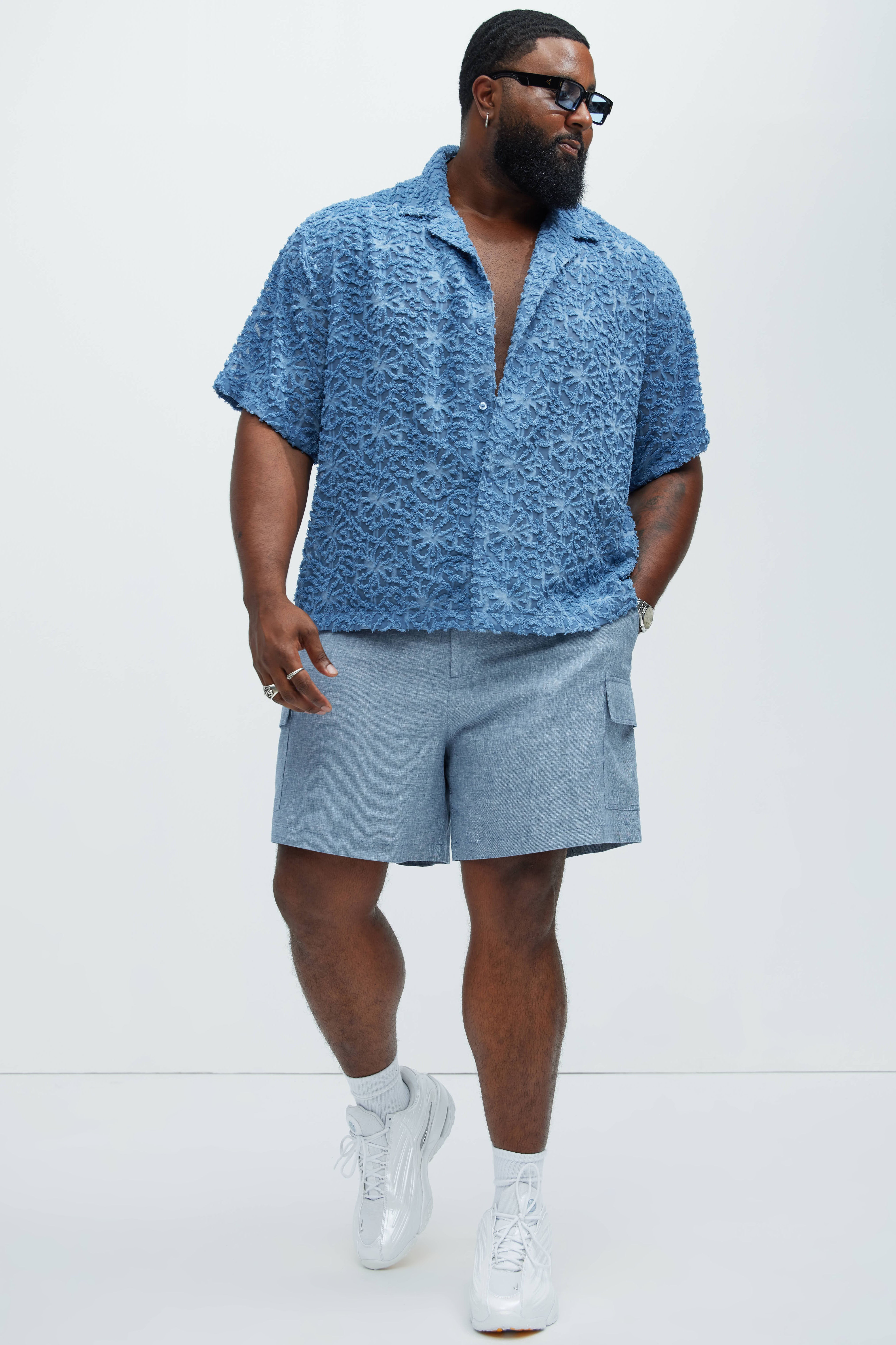 Astoria Jacquard Fray Shirt - Blue - Image 6