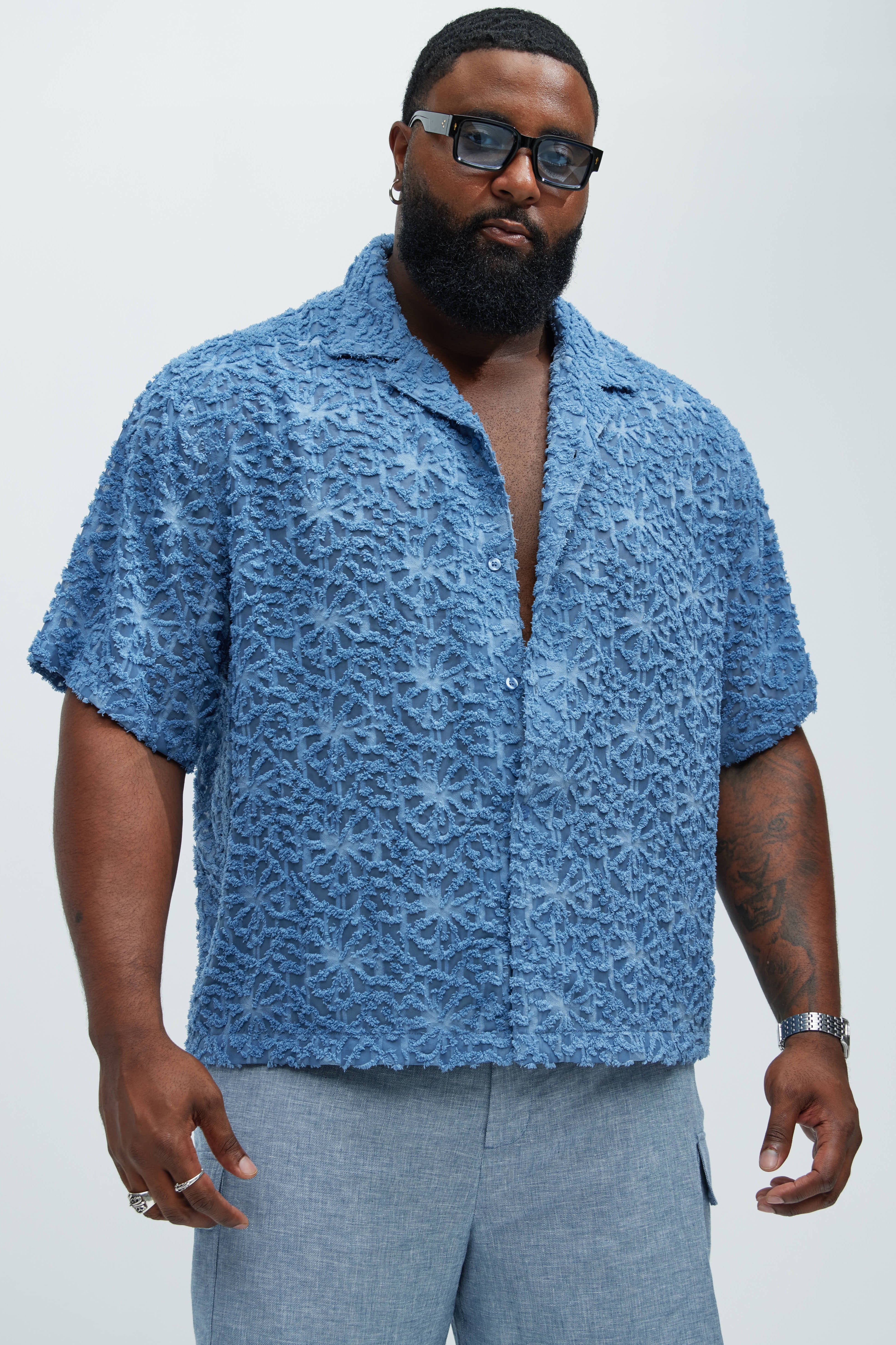 Astoria Jacquard Fray Shirt - Blue - Image 5