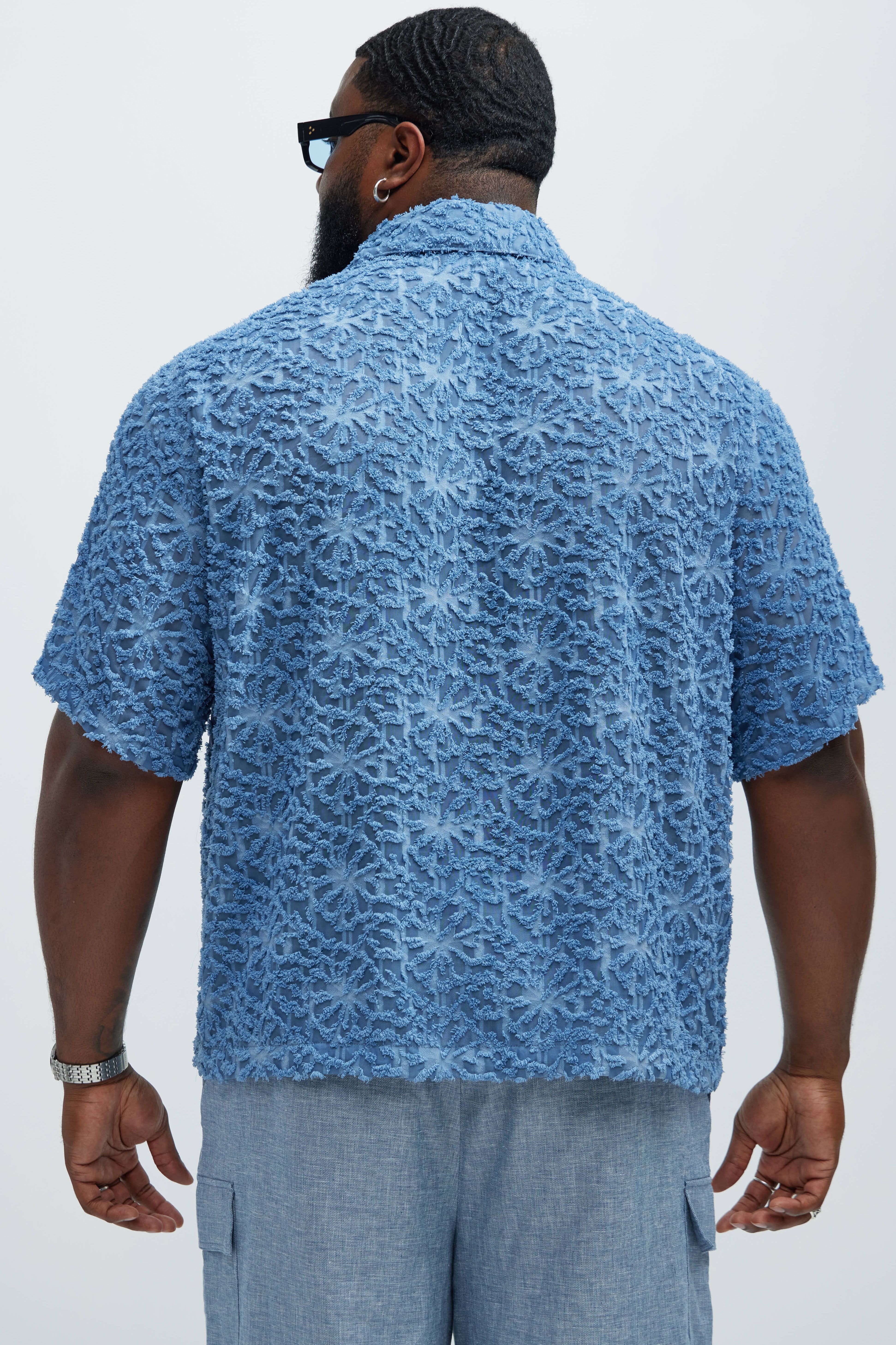 Astoria Jacquard Fray Shirt - Blue - Image 7