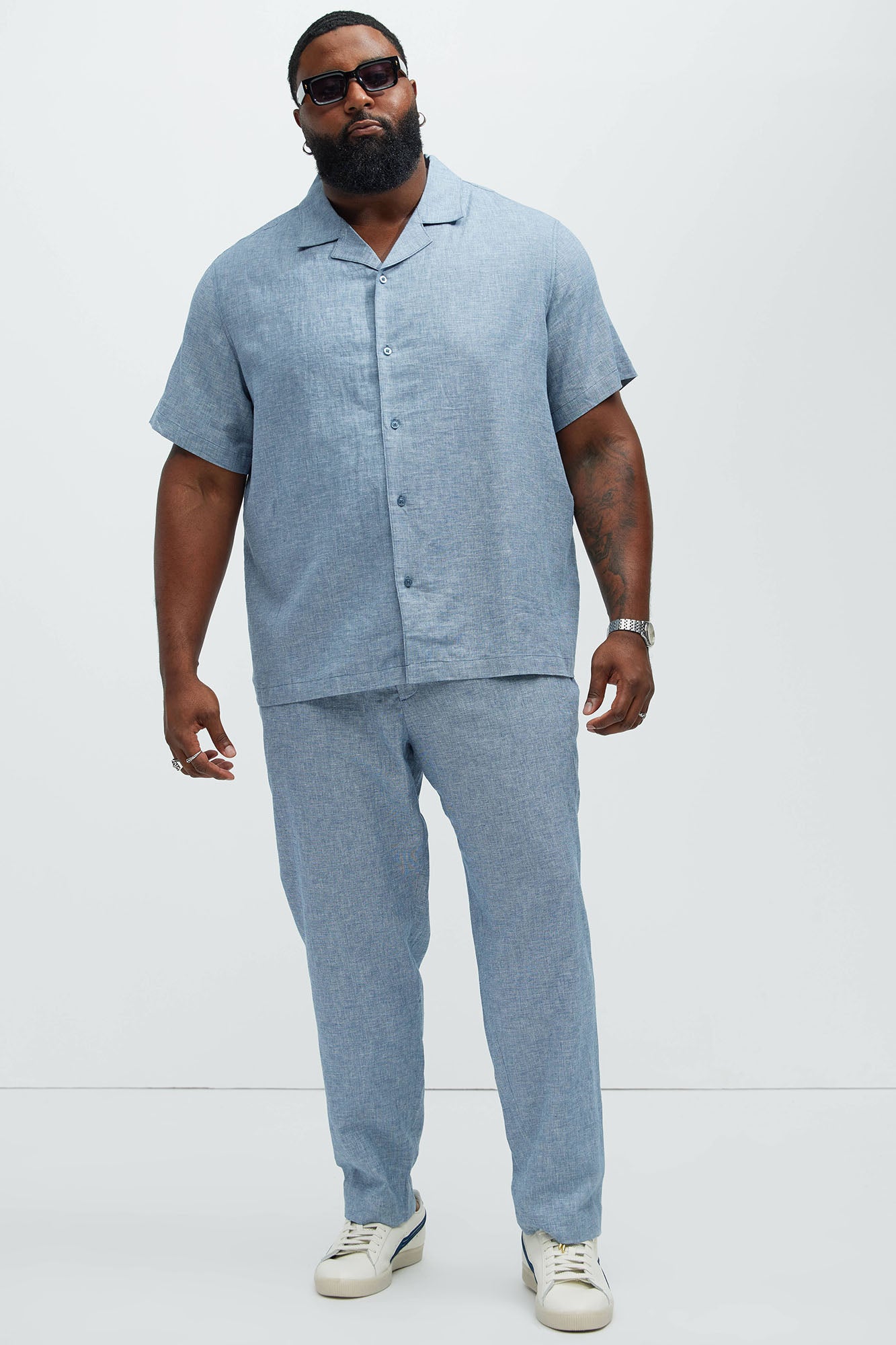 Bahamas Straight Linen Trousers - Blue - Image 6