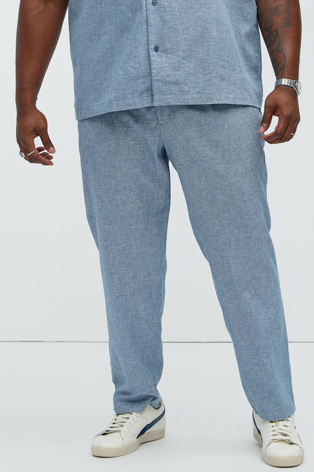 Bahamas Straight Linen Trousers - Blue - Image 5