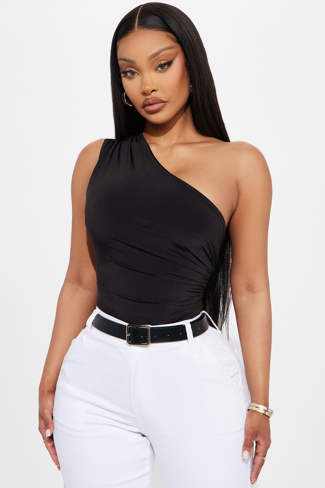 Living Proof One Shoulder Ruched Bodysuit - Black - Image 3