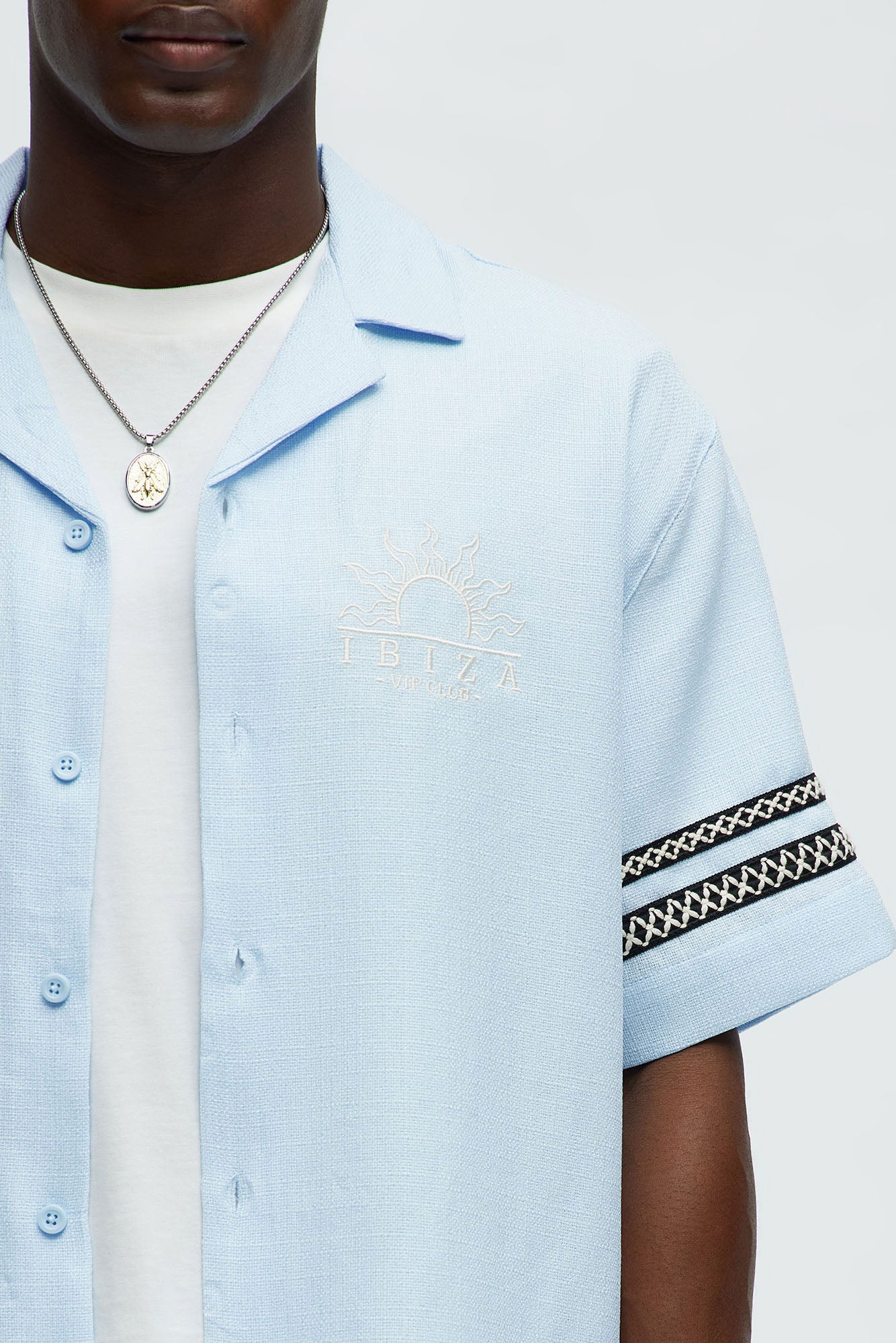 Ibiza VIP Club Linen Like Button Up - Light Blue - Image 3