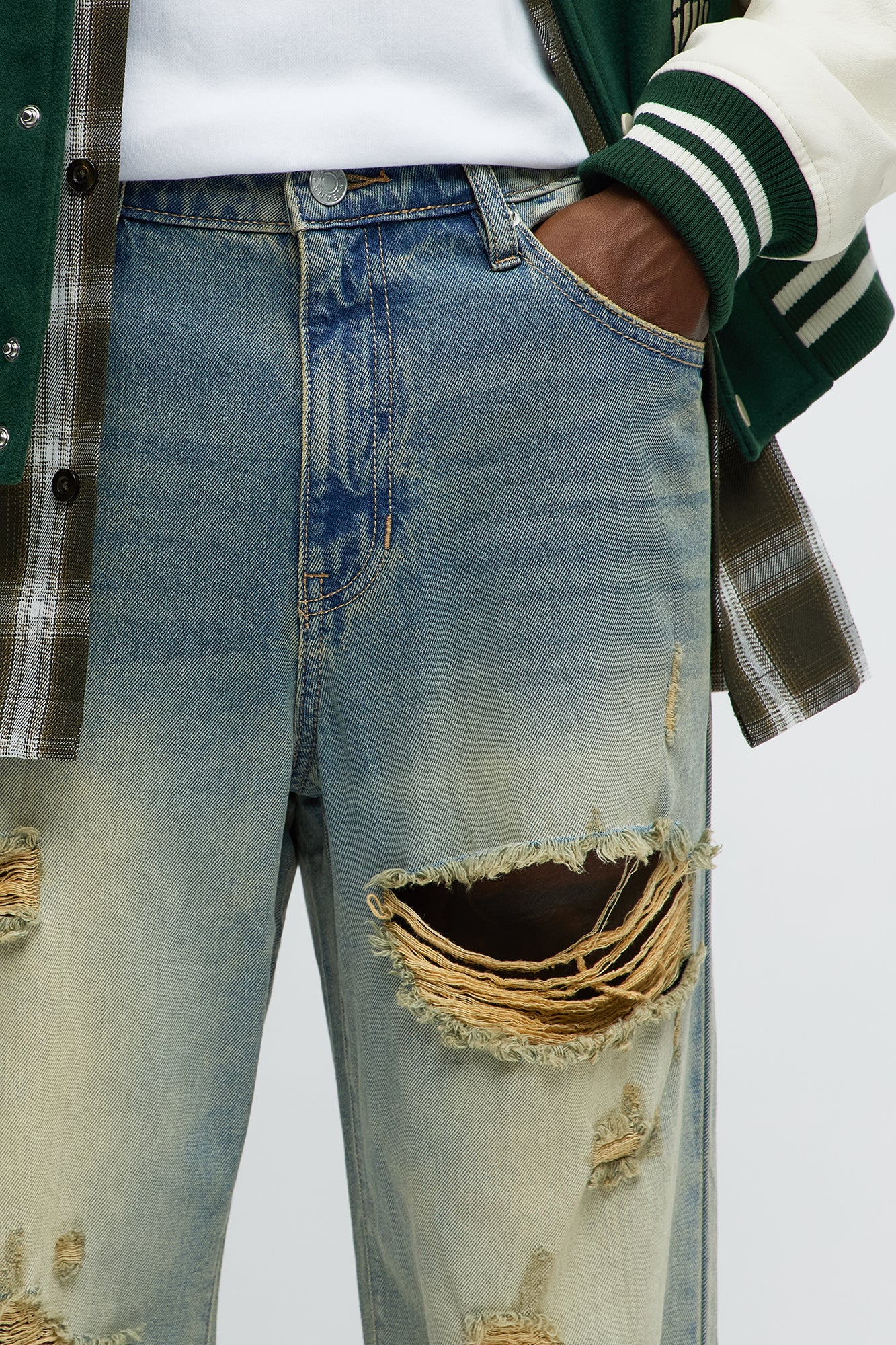 Get Down Distressed Straight Jeans - Vintage Blue Wash - Image 3