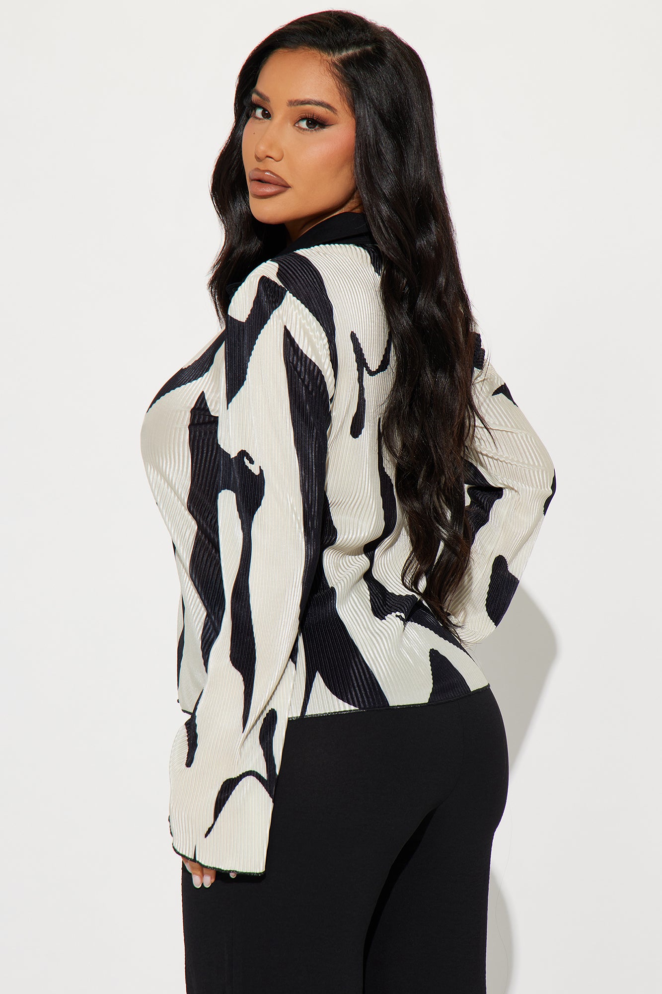 Zahara Button Up Top - Black/White - Image 3