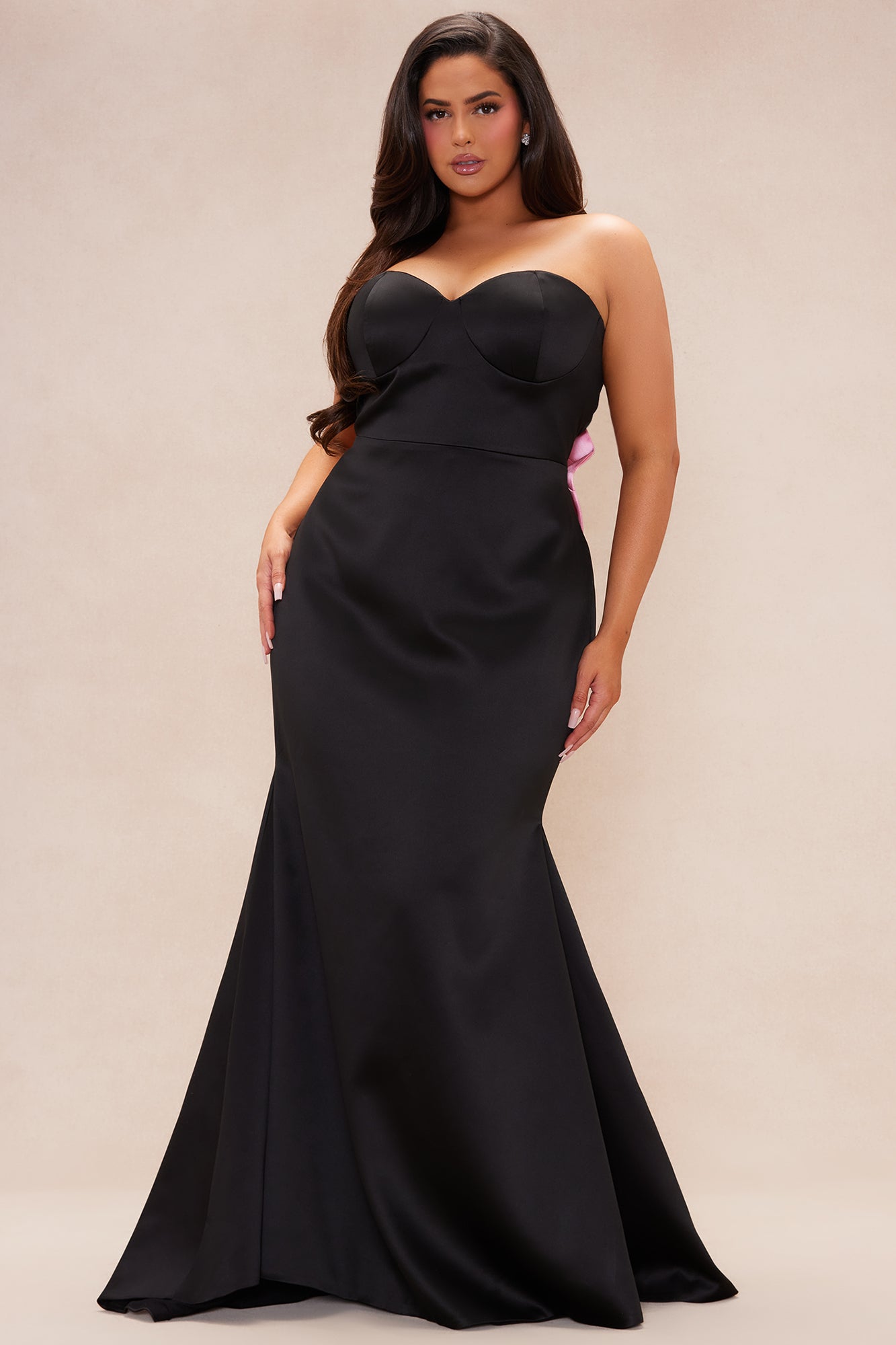Avianna Satin Bow Gown - Black/Pink - Image 5