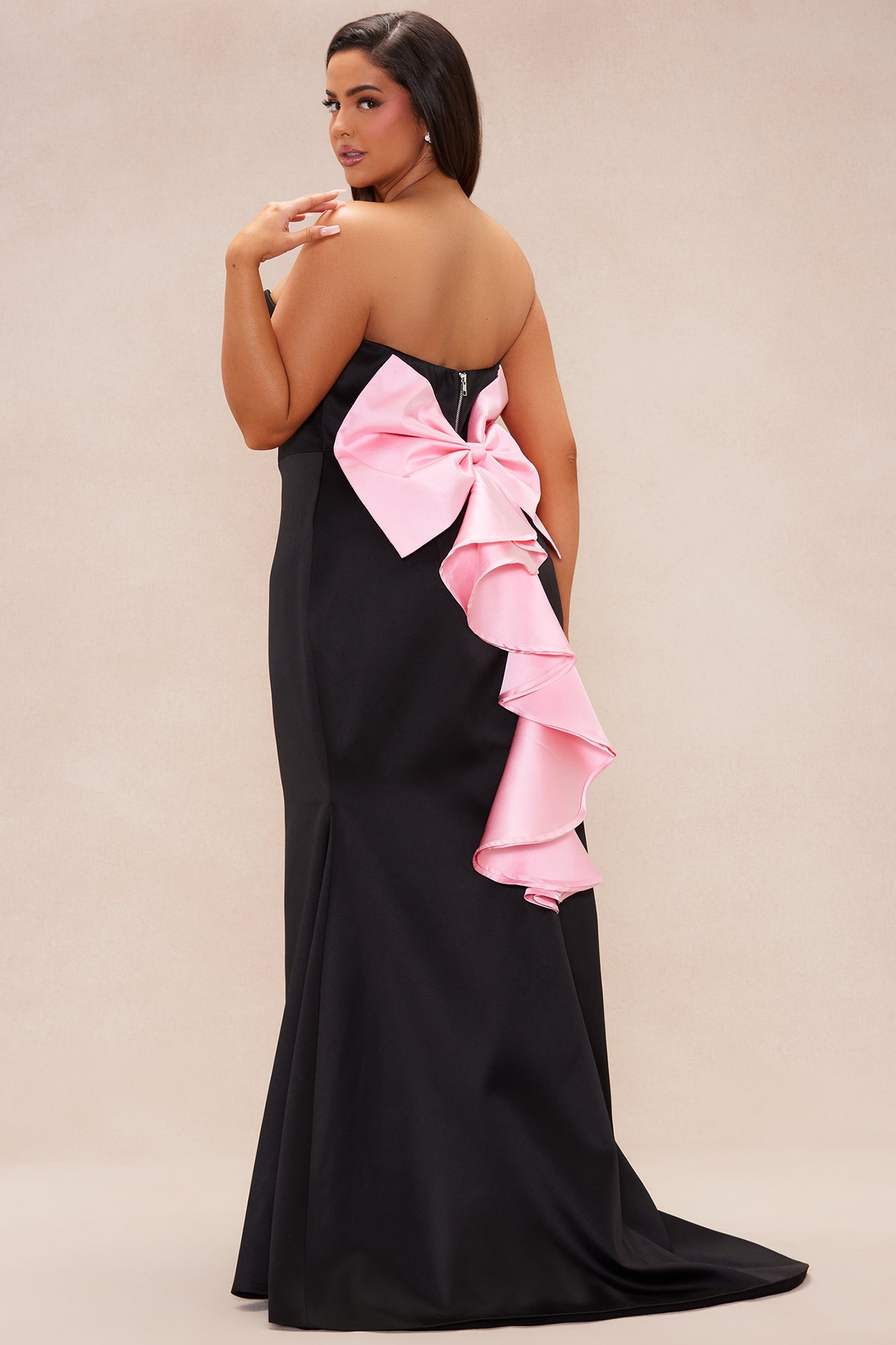 Avianna Satin Bow Gown - Black/Pink - Image 7