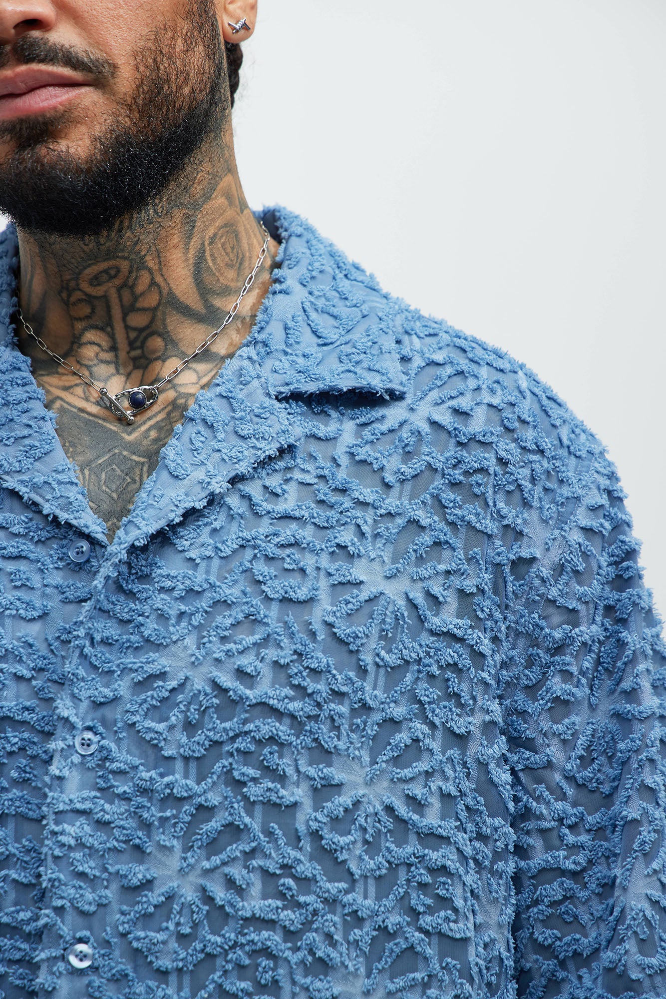 Astoria Jacquard Fray Shirt - Blue - Image 3