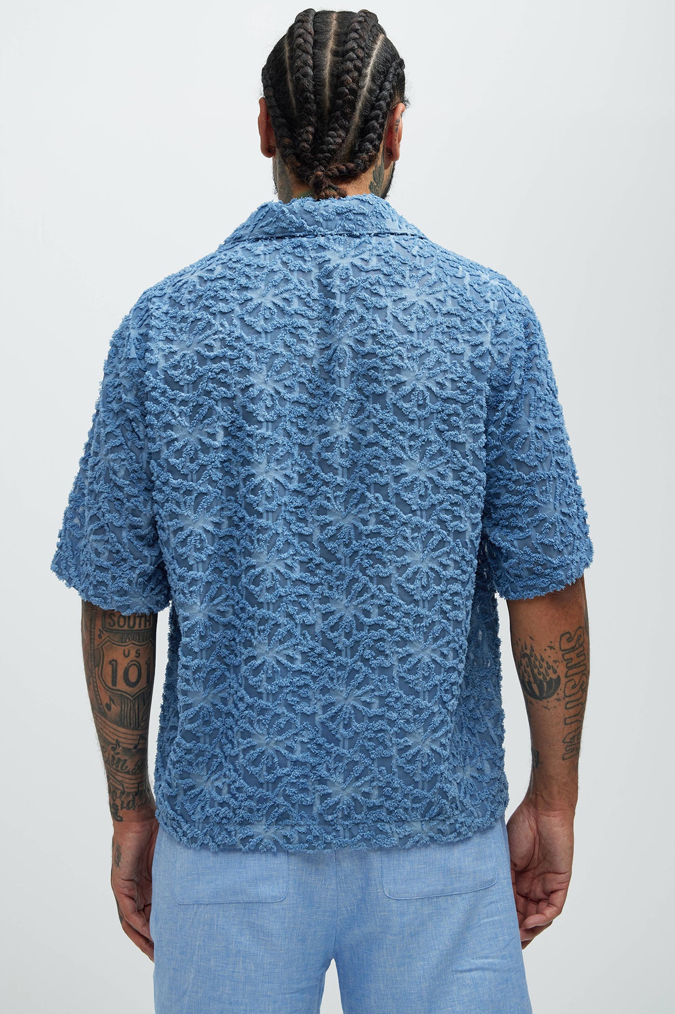 Astoria Jacquard Fray Shirt - Blue - Image 4