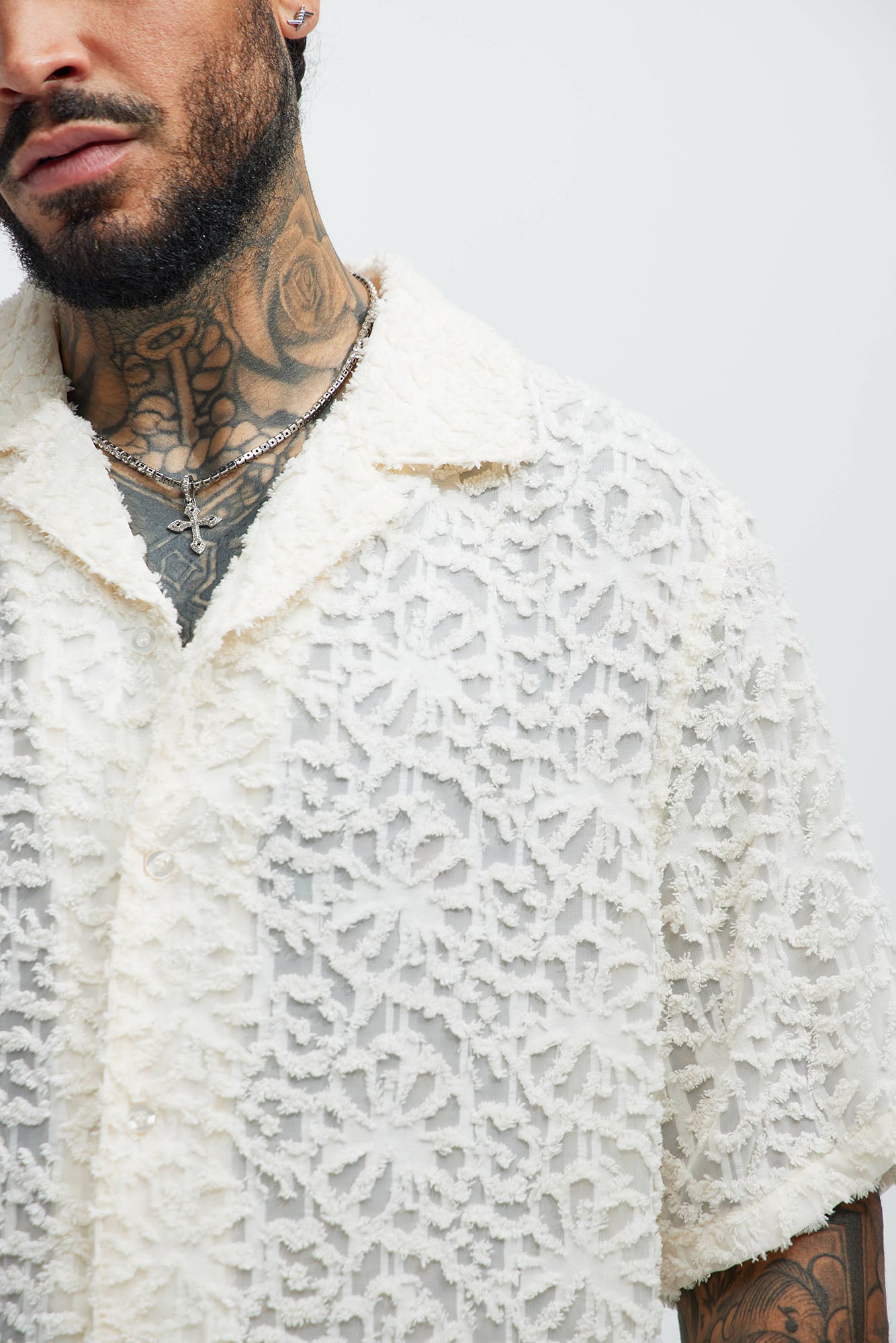 Astoria Jacquard Fray Shirt - Off White - Image 3