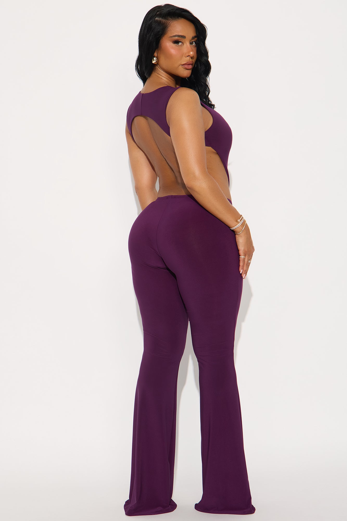 Power Play Backless Bodysuit Pant Set - Plum - Image 4