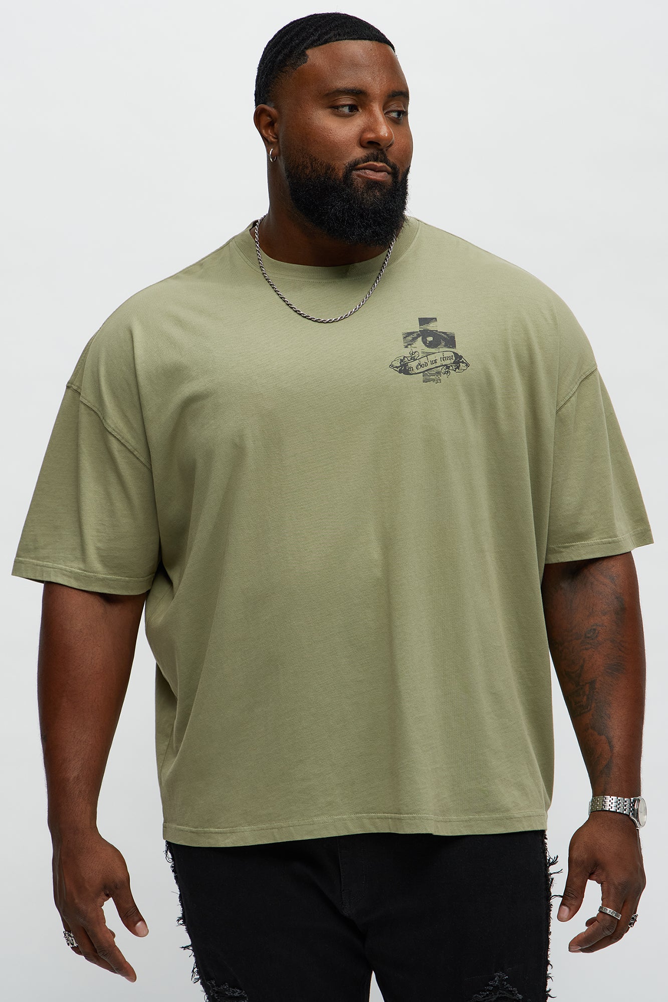 Faith Over Fear Oversized Short Sleeve Tee - Olive - Image 4