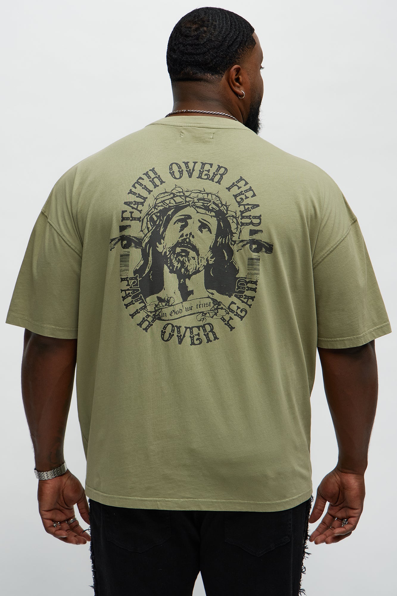 Faith Over Fear Oversized Short Sleeve Tee - Olive - Image 7