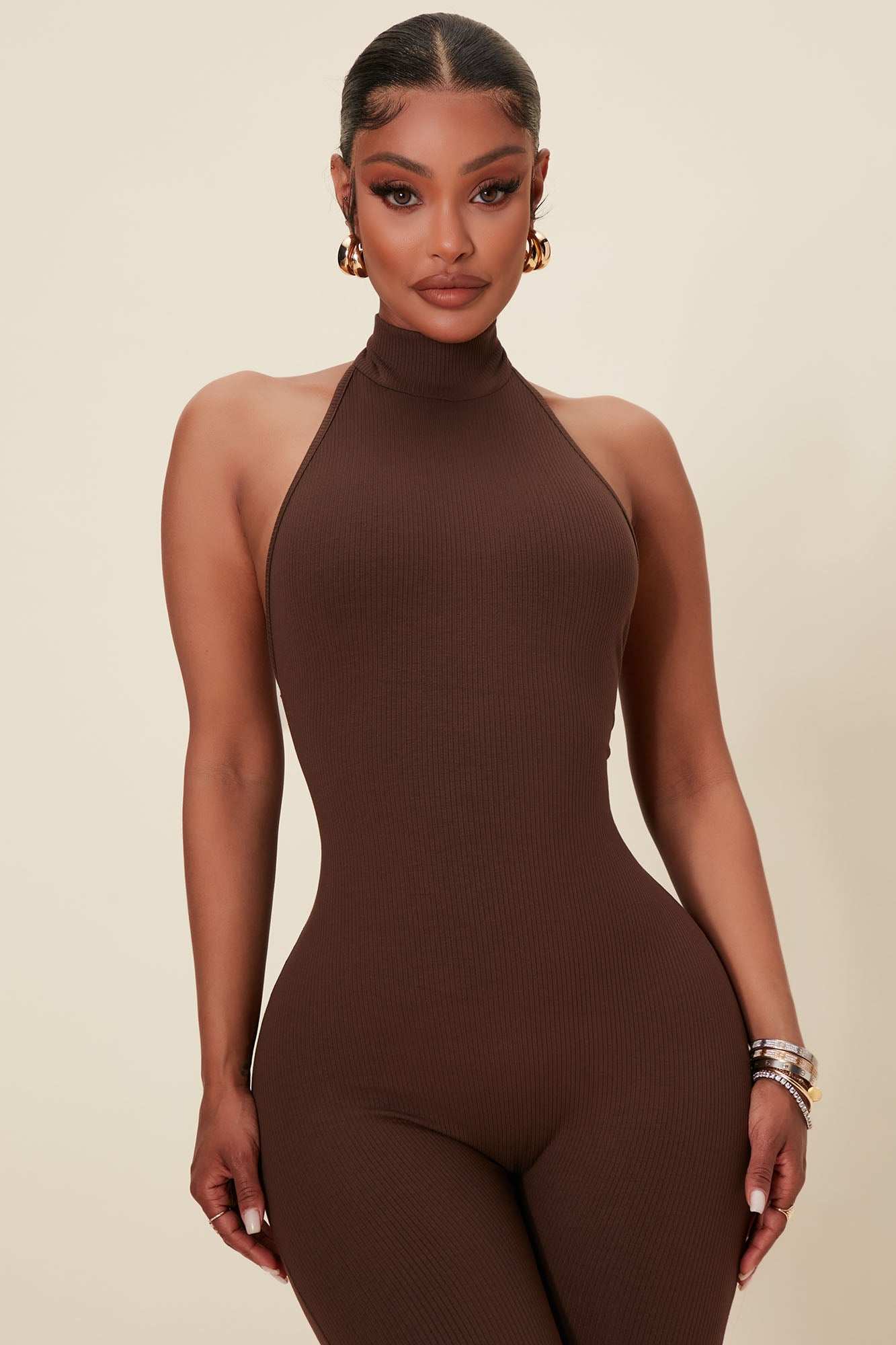 Cassandra Light Snatched Jumpsuit - Brown - Image 3