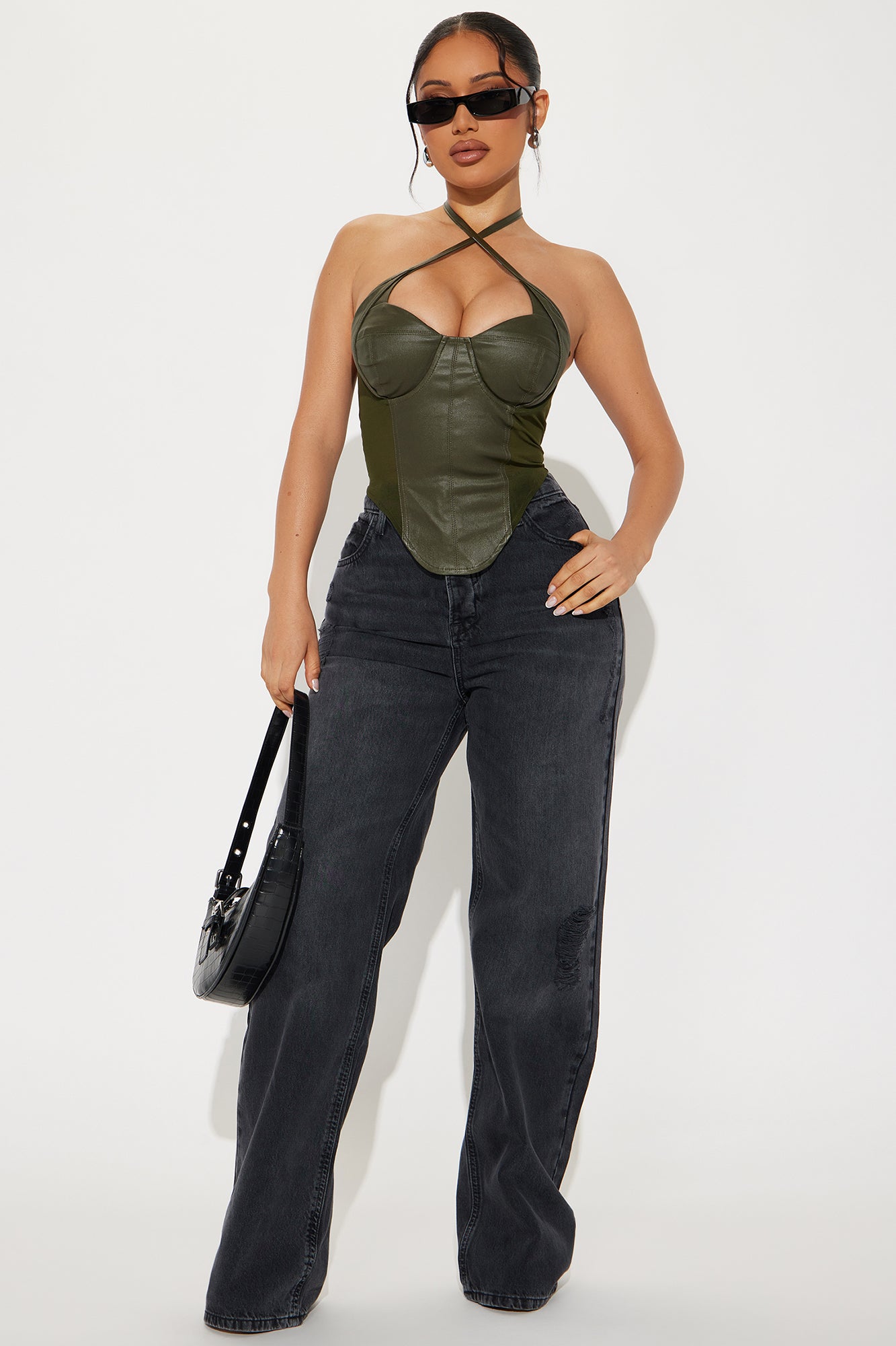 All I Needed Leather Corset Top - Olive - Image 3