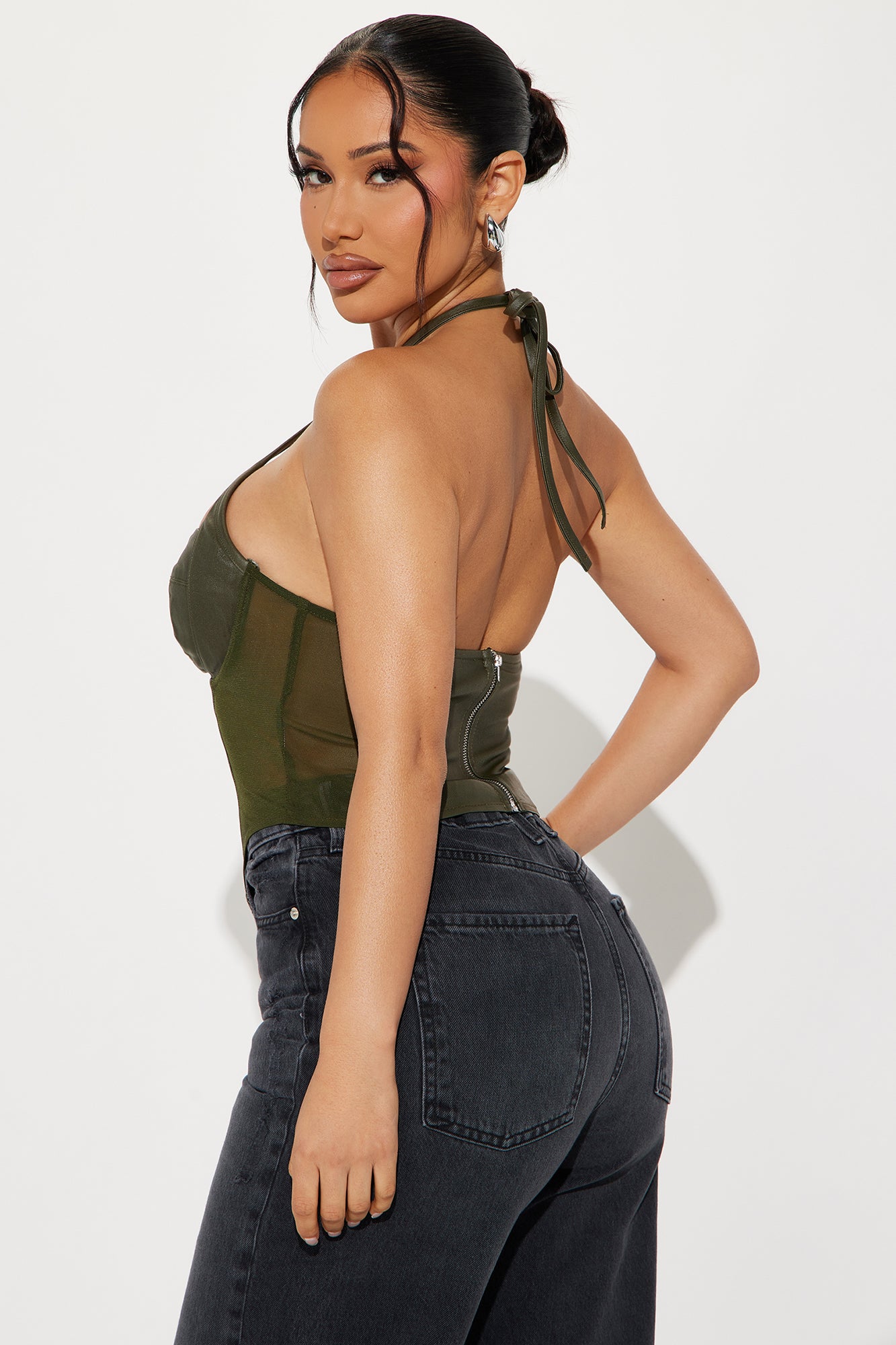 All I Needed Leather Corset Top - Olive - Image 4