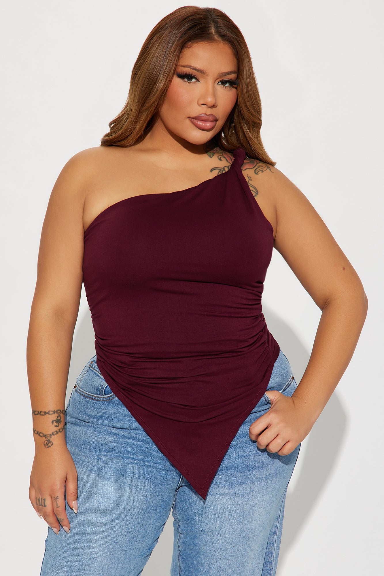 Summer One Shoulder Top - Wine - Image 5