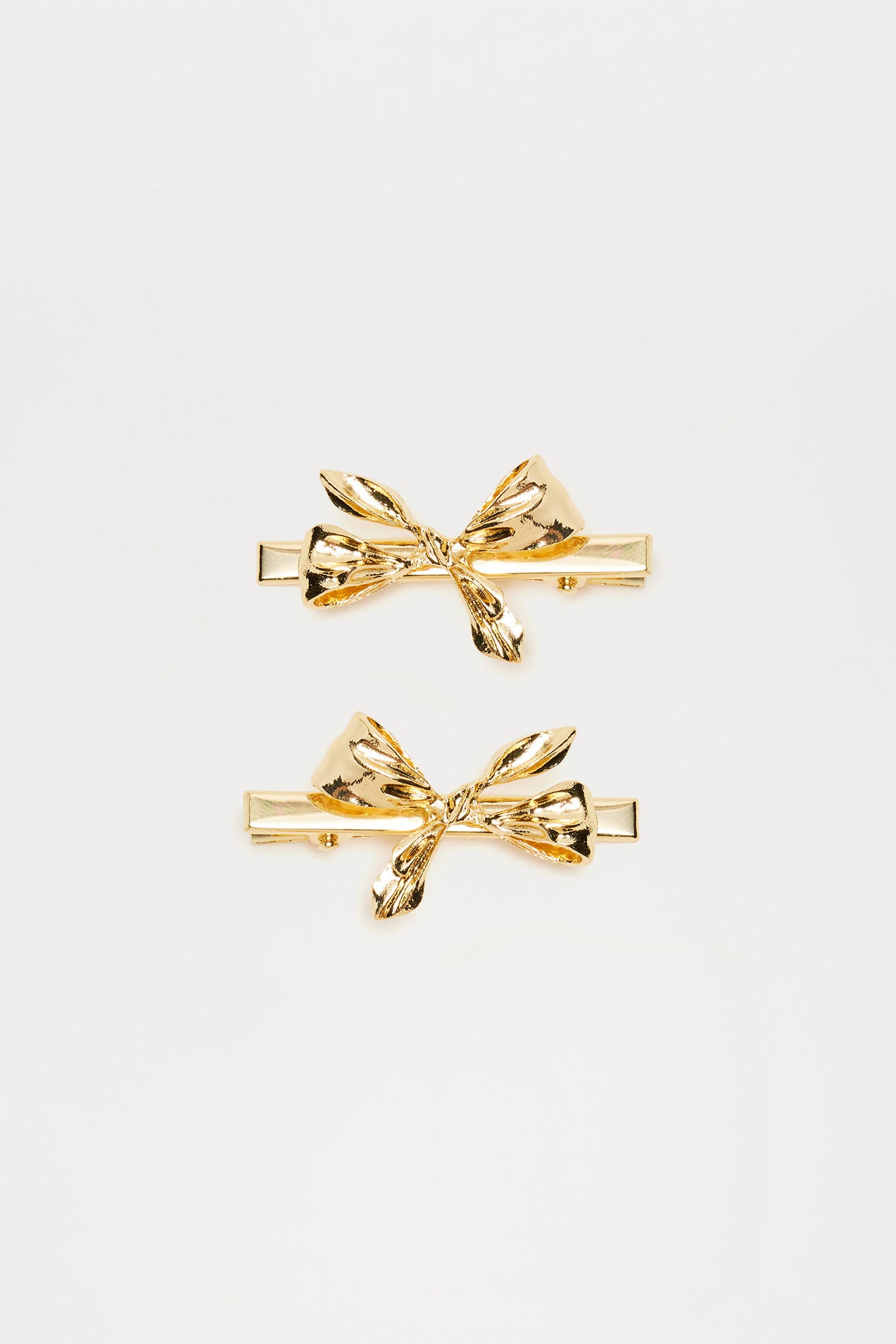 Preppy And Sweet Bow Hair Clip Set - Gold - Image 3