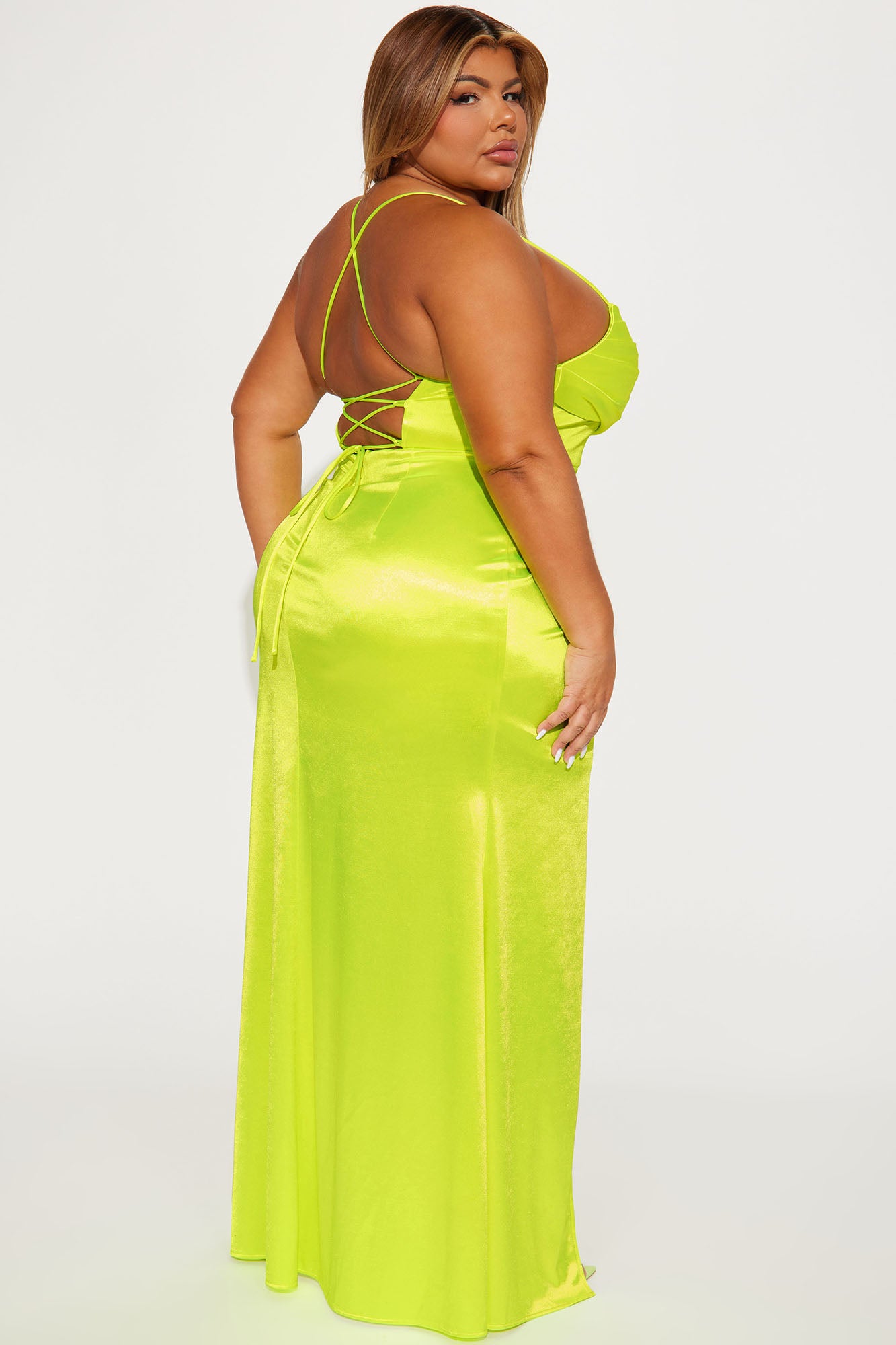 Tonight I'm Yours Satin Maxi Dress - Neon Yellow - Image 6