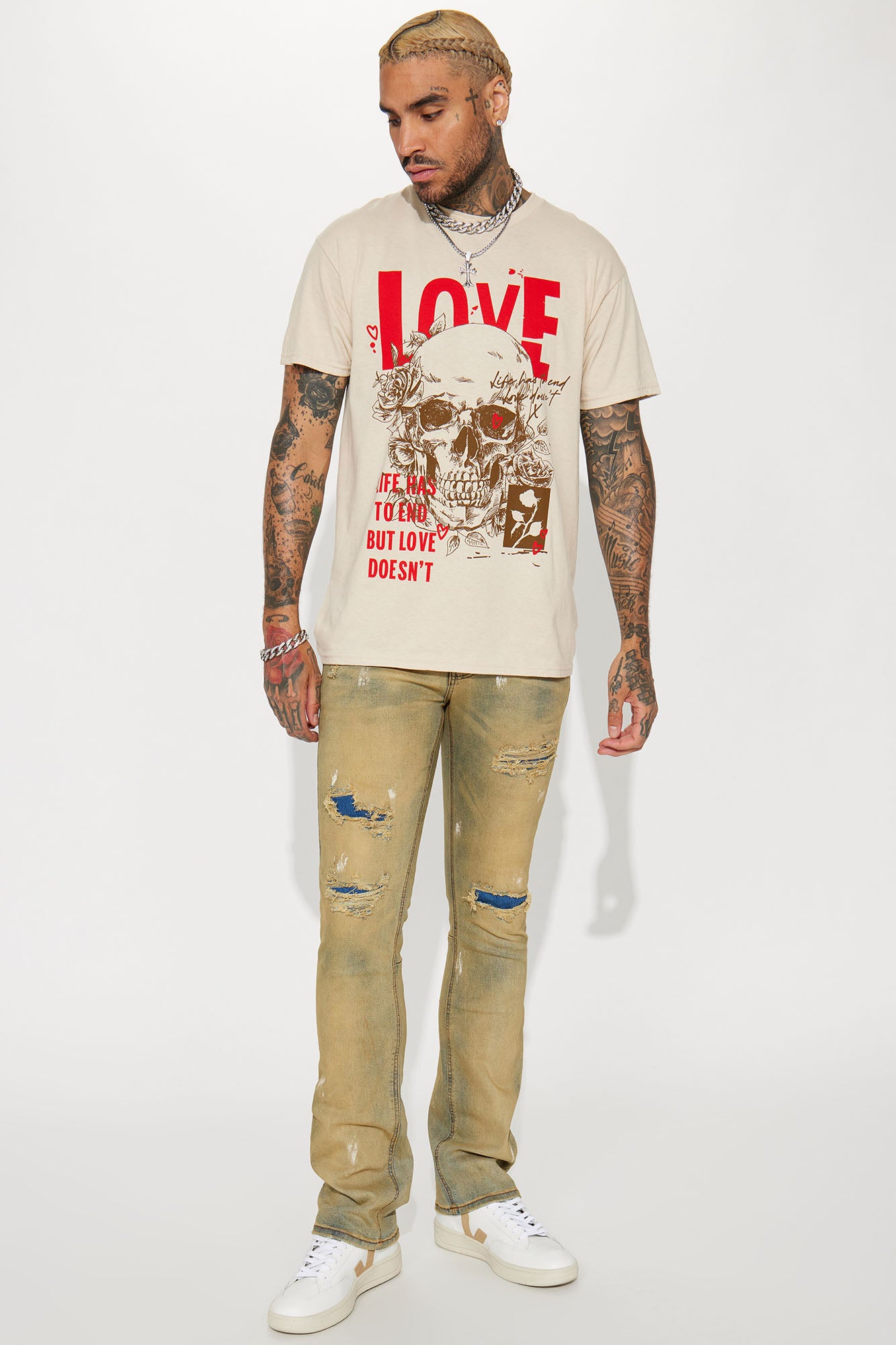 Love Doesn't End Short Sleeve Tee - Tan - Image 3