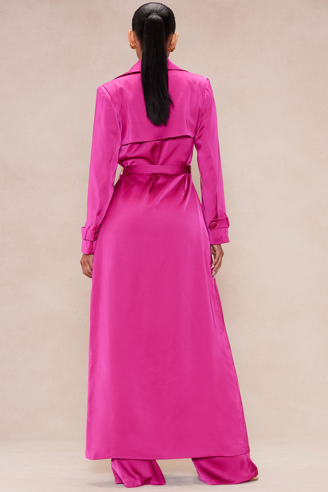 Gabriella Satin Trench Coat And Pant Set - Hot Pink - Image 5